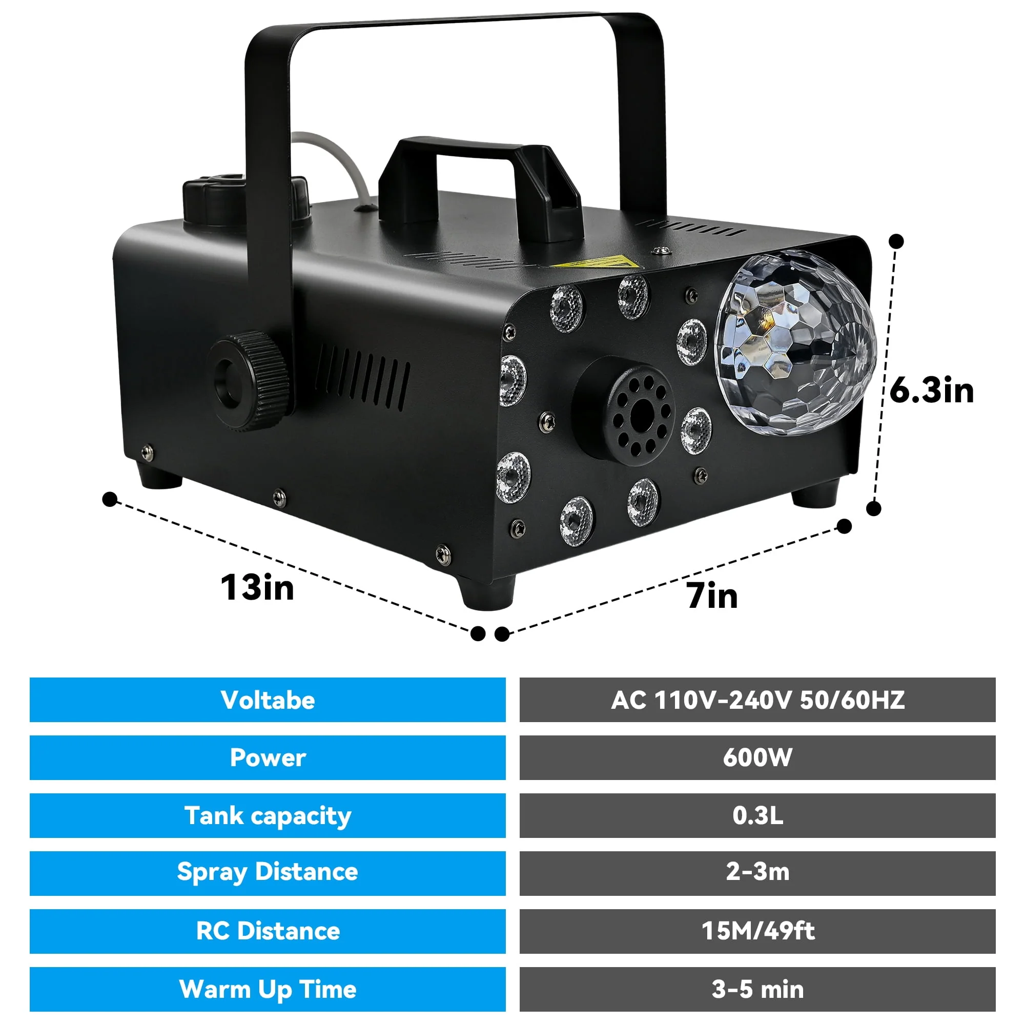 Yexmas 600W Fog Machine with Disco Ball & 8 RGB LED Lights – 2000CFM and Remote Control for Parties, Weddings, Halloween & DJ Events - Image 9 Yexmas 600W Fog Machine with Disco Ball & 8 RGB LED Lights – 2000CFM and Remote Control for Parties, Weddings, Halloween & DJ Events - Image 9