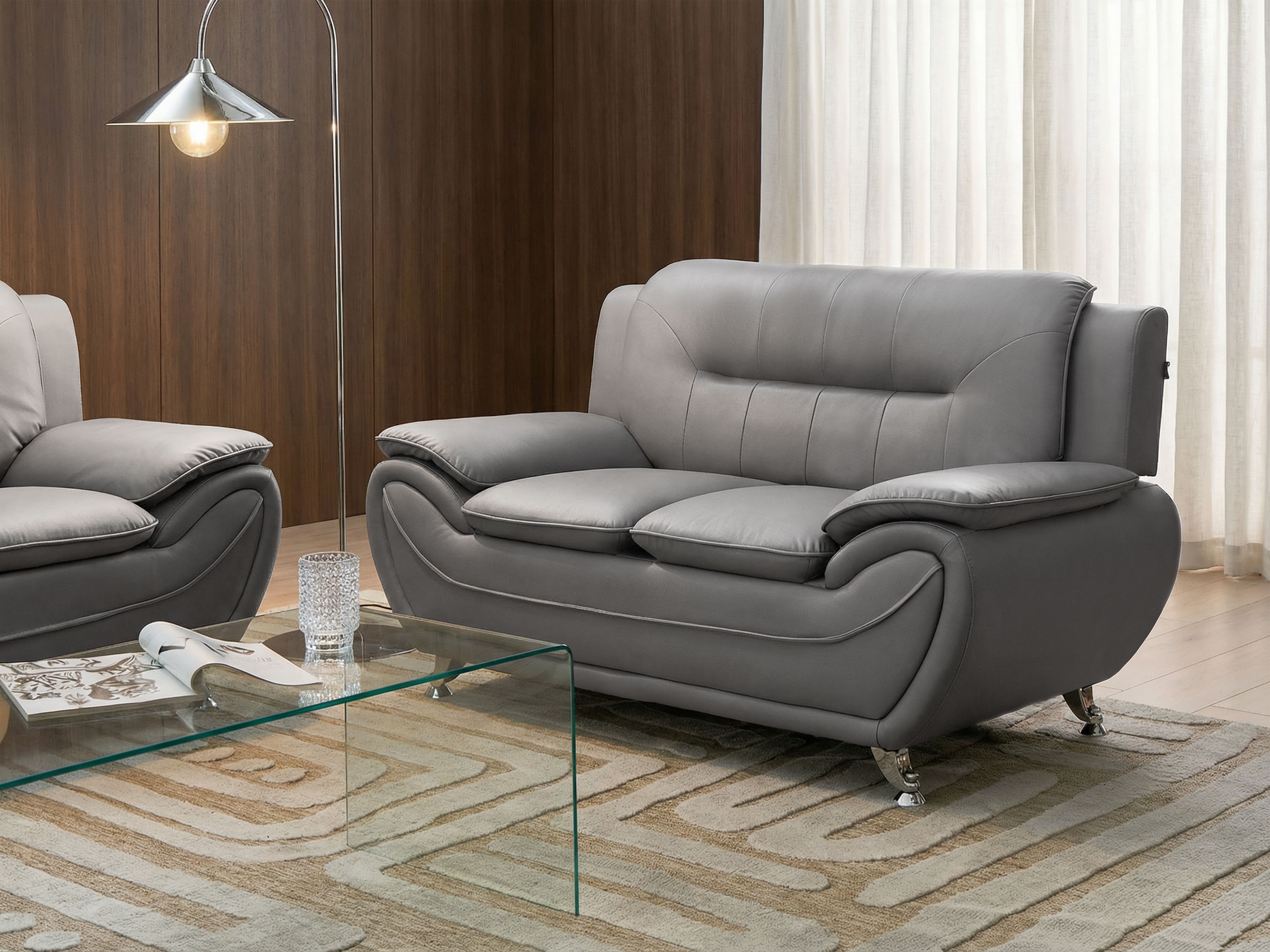 Sofa 2 Seater LEIRA Faux Leather Grey