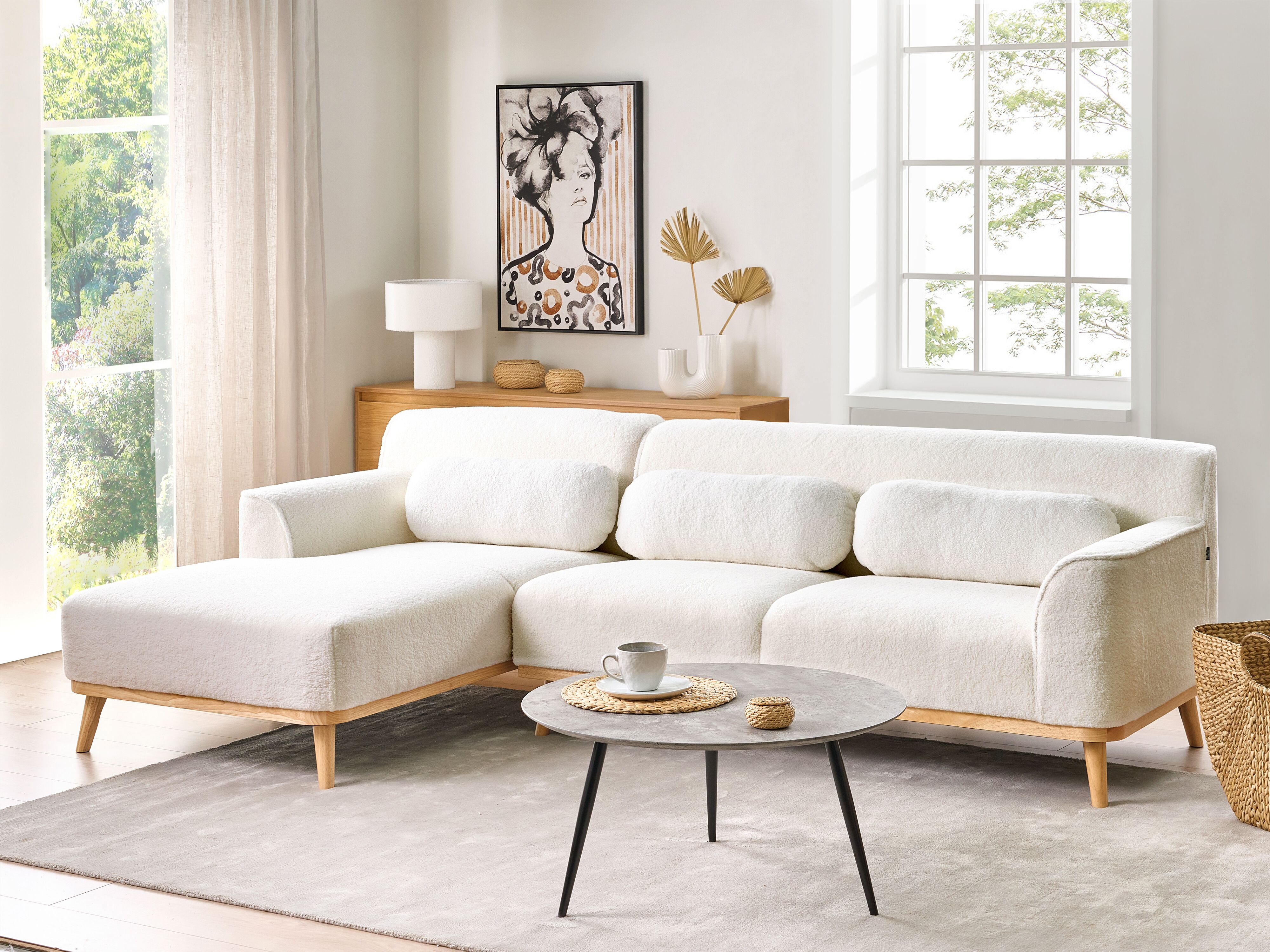 Corner Sofa 3 Seater SIMOS Boucle White Right Hand