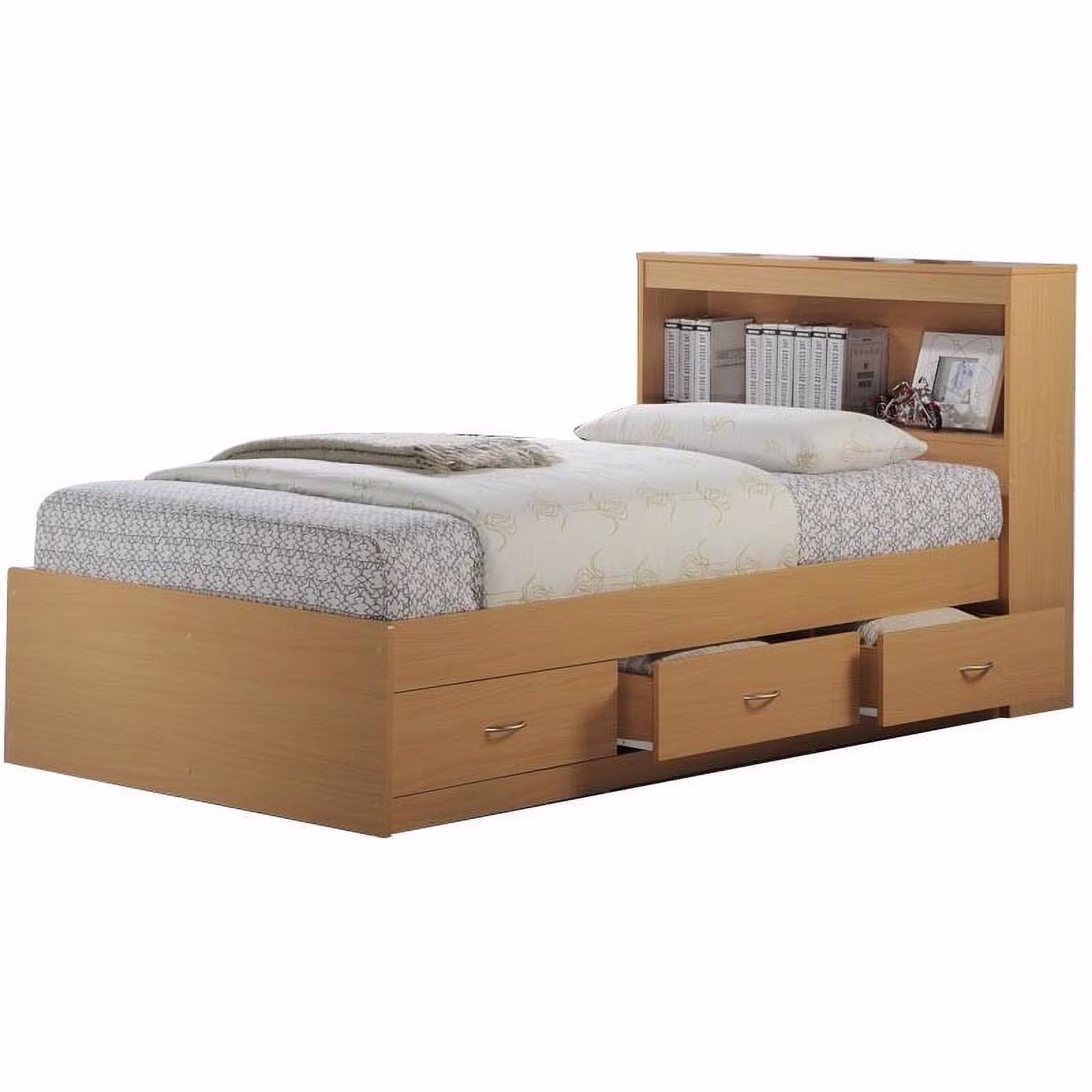 Hodedah Twin-Size Captain Bed with 3-Drawers and Headboard in White - Image 9