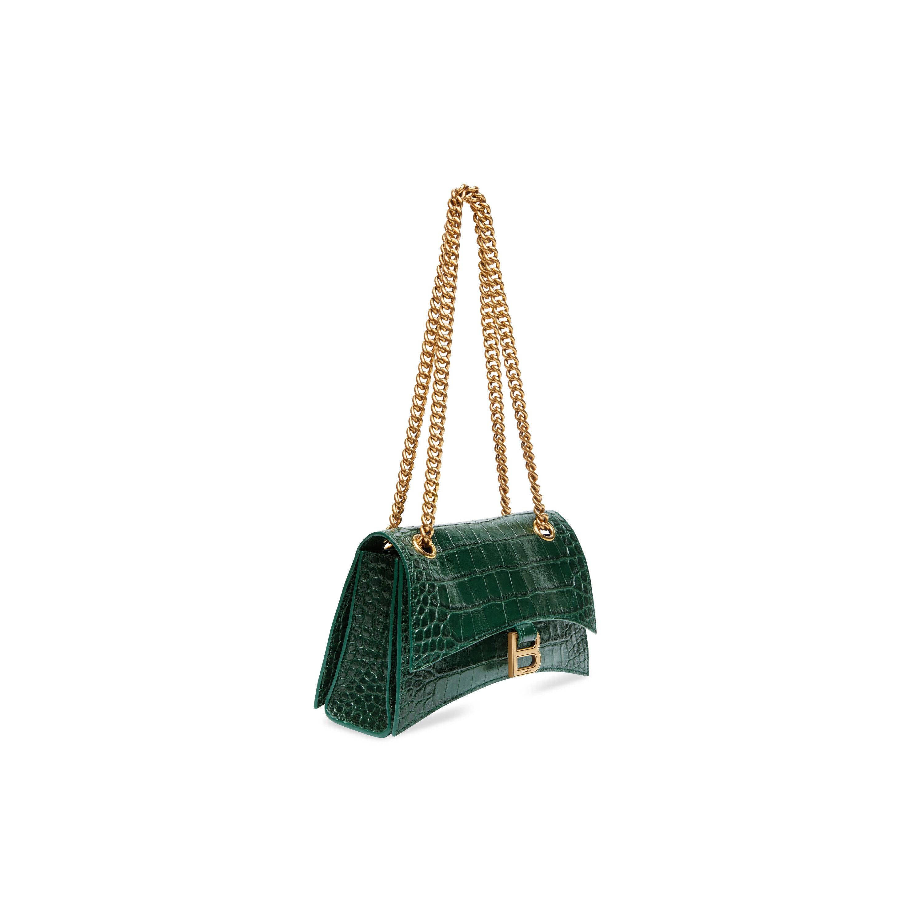 WOMEN'S CRUSH SMALL CHAIN BAG CROCODILE EMBOSSED IN FOREST GREEN - Replicaclubs