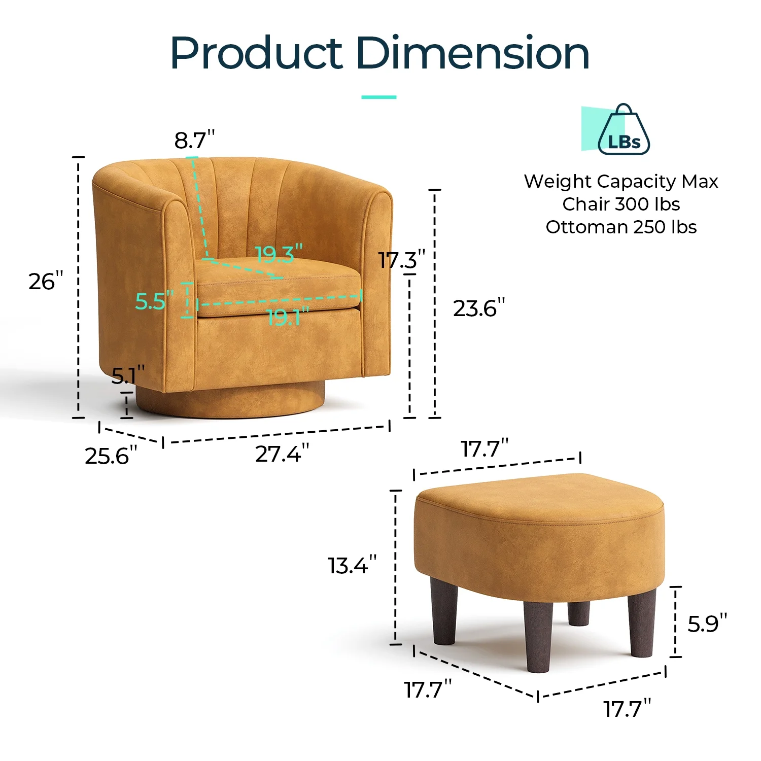 LINSY HOME Swivel Accent Chair with Ottoman, Velvet Barrel Chair for Living Room, Blue - Image 12
