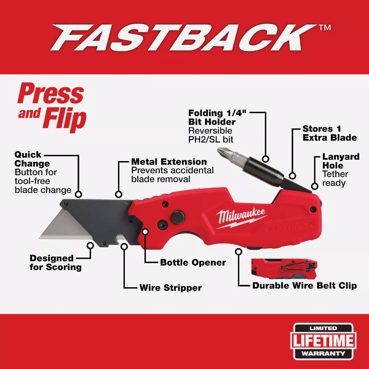 Milwaukee FASTBACK 6 in 1 Folding Utility Knife (2-Pack)