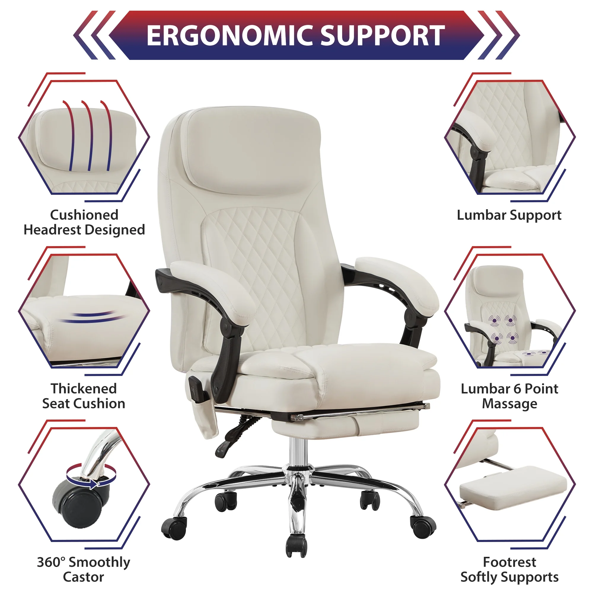 JONPONY Big and Tall Office Chair 500LBS Executive Office Chair Massage and Footrest Ergonomic Computer Desk Chair Reclining High Back Leather Office Chair Lumbar Back Support Swivel Rolling,Black - Image 68
