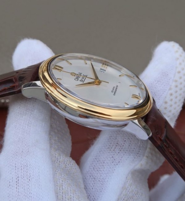 Replica Omega V6 De Ville 37mm YG Bezel White Dial YG Markers Leather Strap A2892 - Top club
