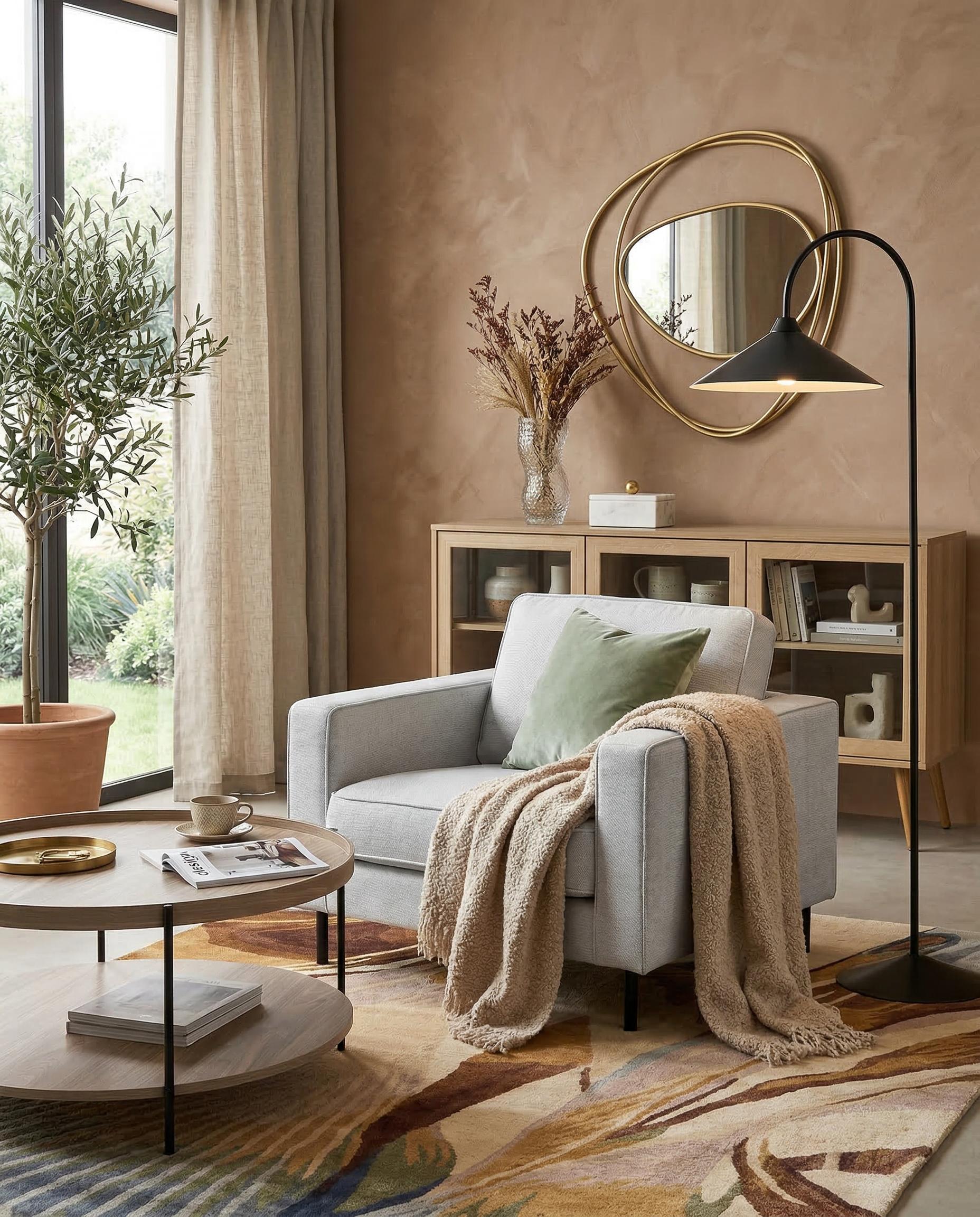 Armchair SAVALEN Fabric Light Grey