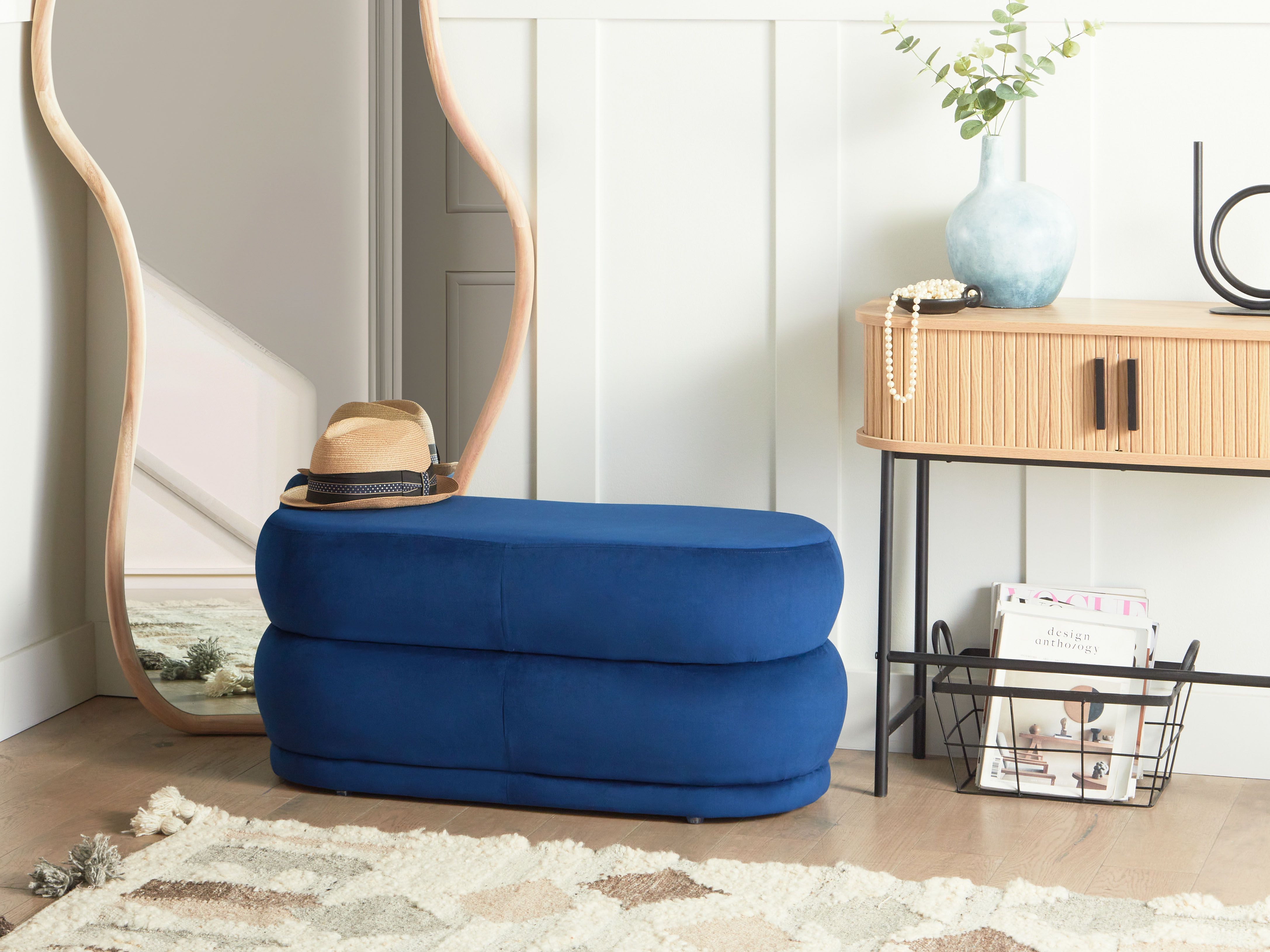 Upholstered Bench ELLENDALE Velvet Navy Blue