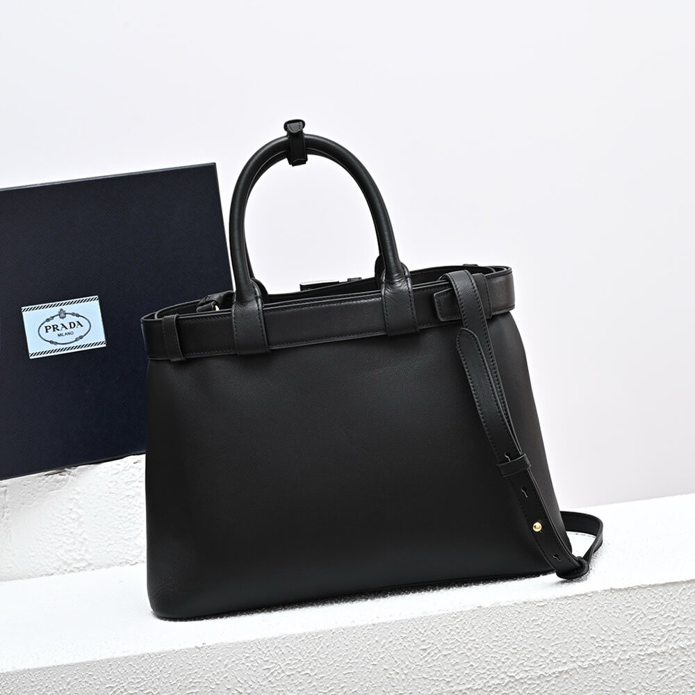 Prada Buckle medium leather handbag with double belt(high-end grade)1:1High-quality replica