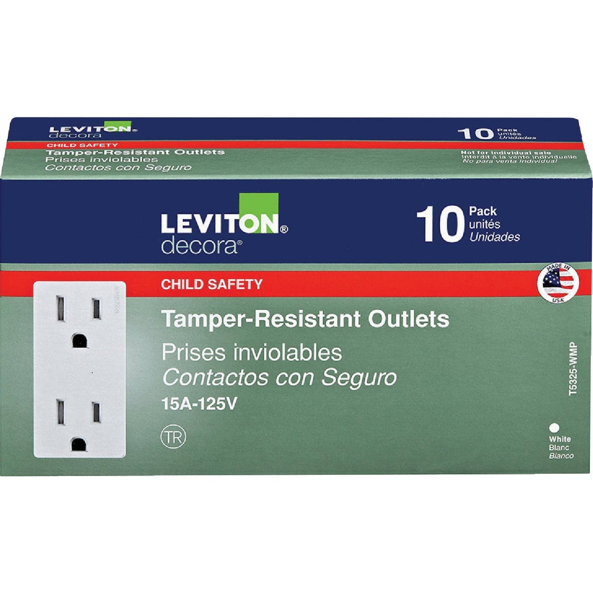 Leviton Decora 15A White Tamper Resistant 5-15R Duplex Outlet (10-Pack)