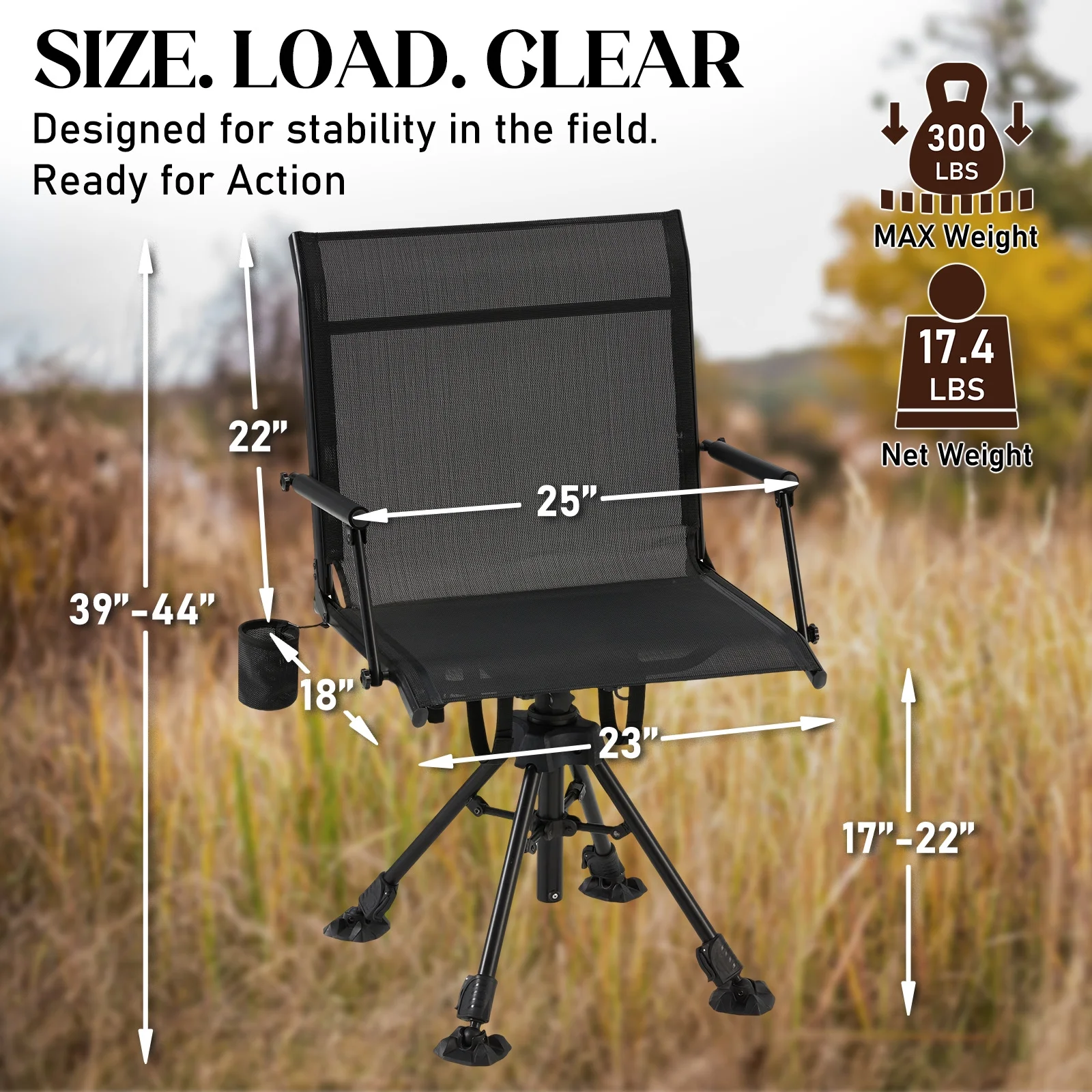 Danrelax 360�� Silent Camo Hunting Blind Chair, Armrests, Side Pouch, Telescopic Legs - Image 47