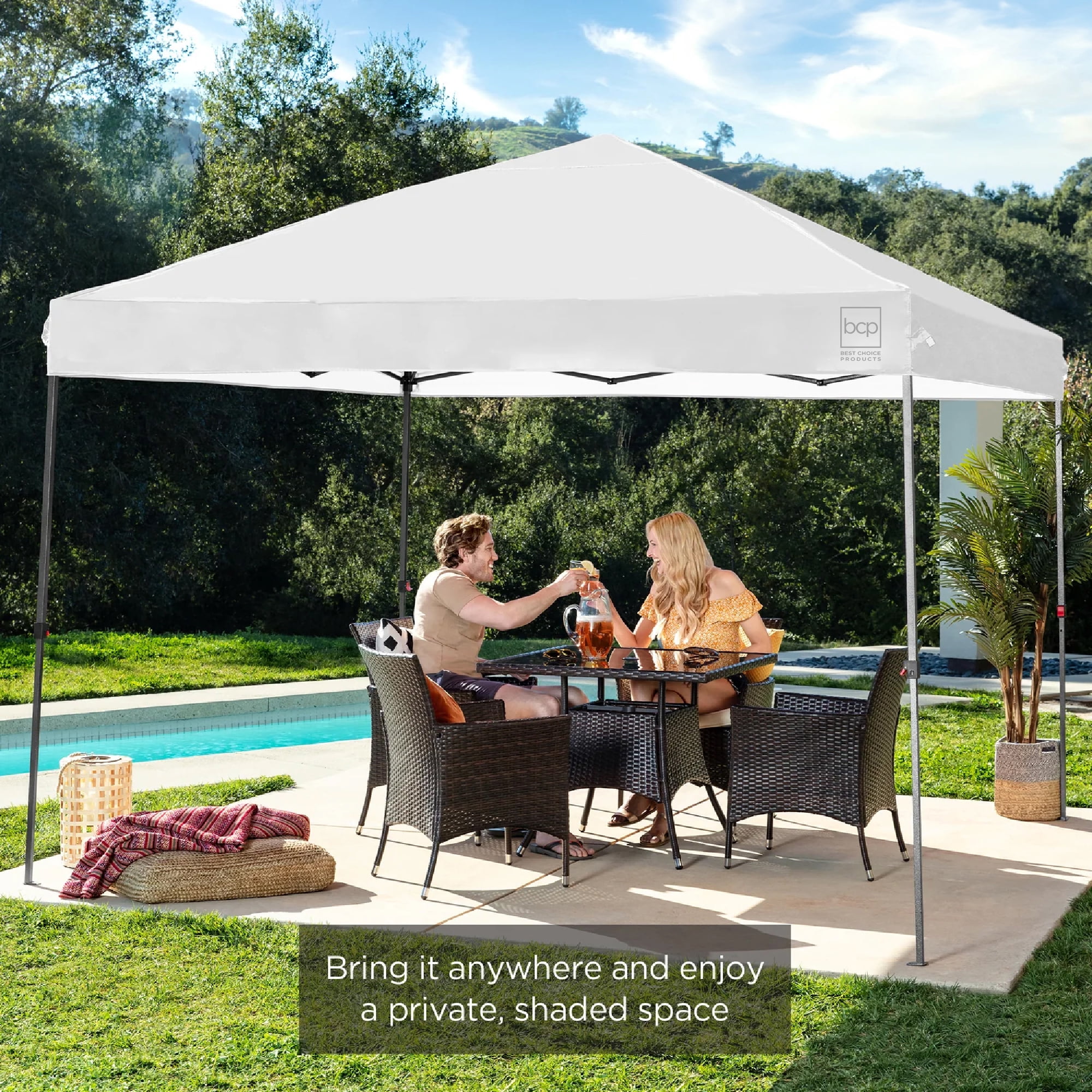 Best Choice Products 10x10ft Easy Setup Pop Up Canopy w/ 1-Button Setup, Wheeled Case, 4 Weight Bags - White - Image 107