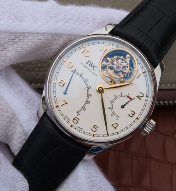 Replica IWC AZ Portuguese Tourbillon IW5046 White Dial YG Markers - Elite Watch Atelier