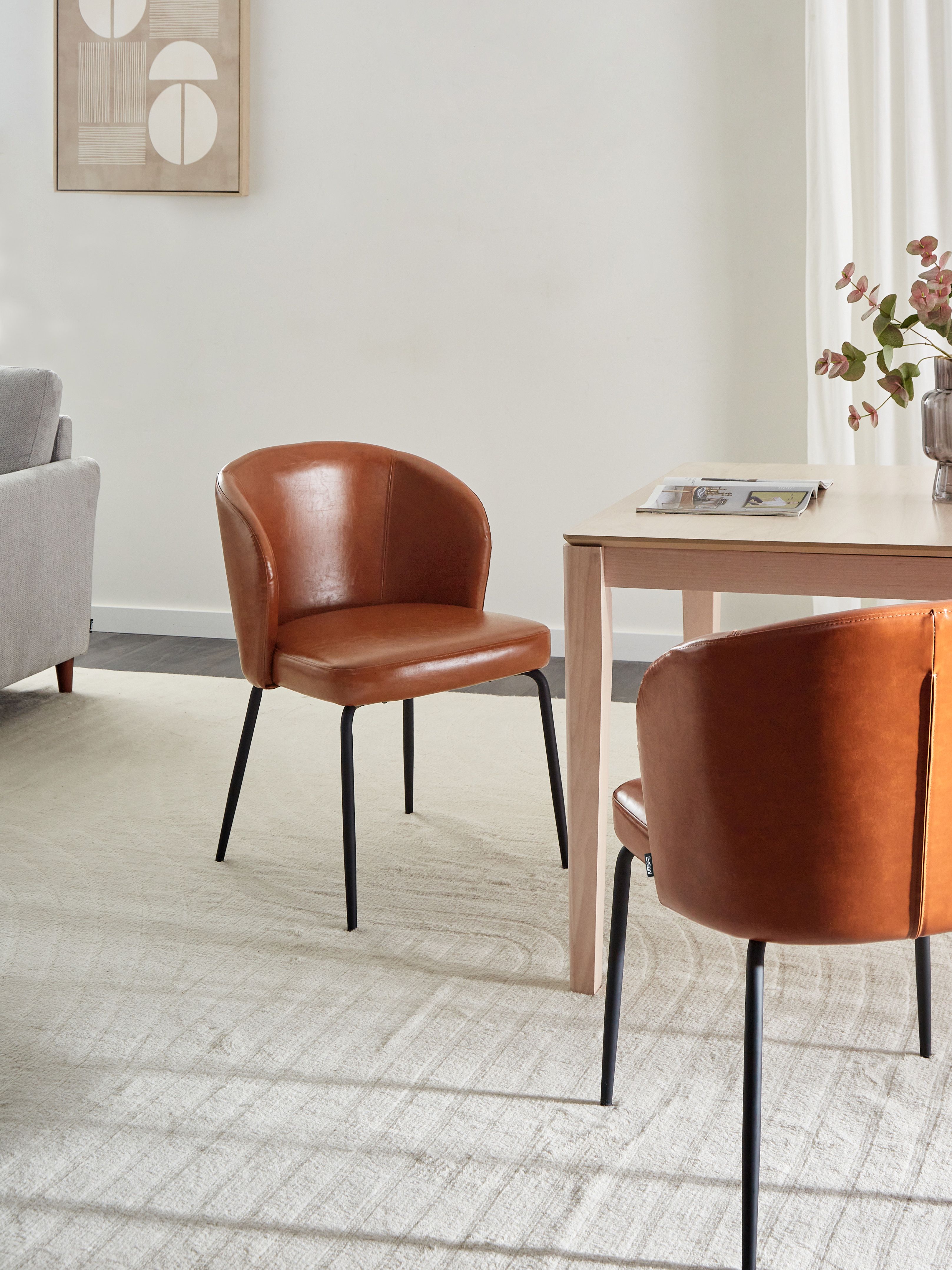Set of 2 Dining Chairs ZANA Faux Leather Golden Brown