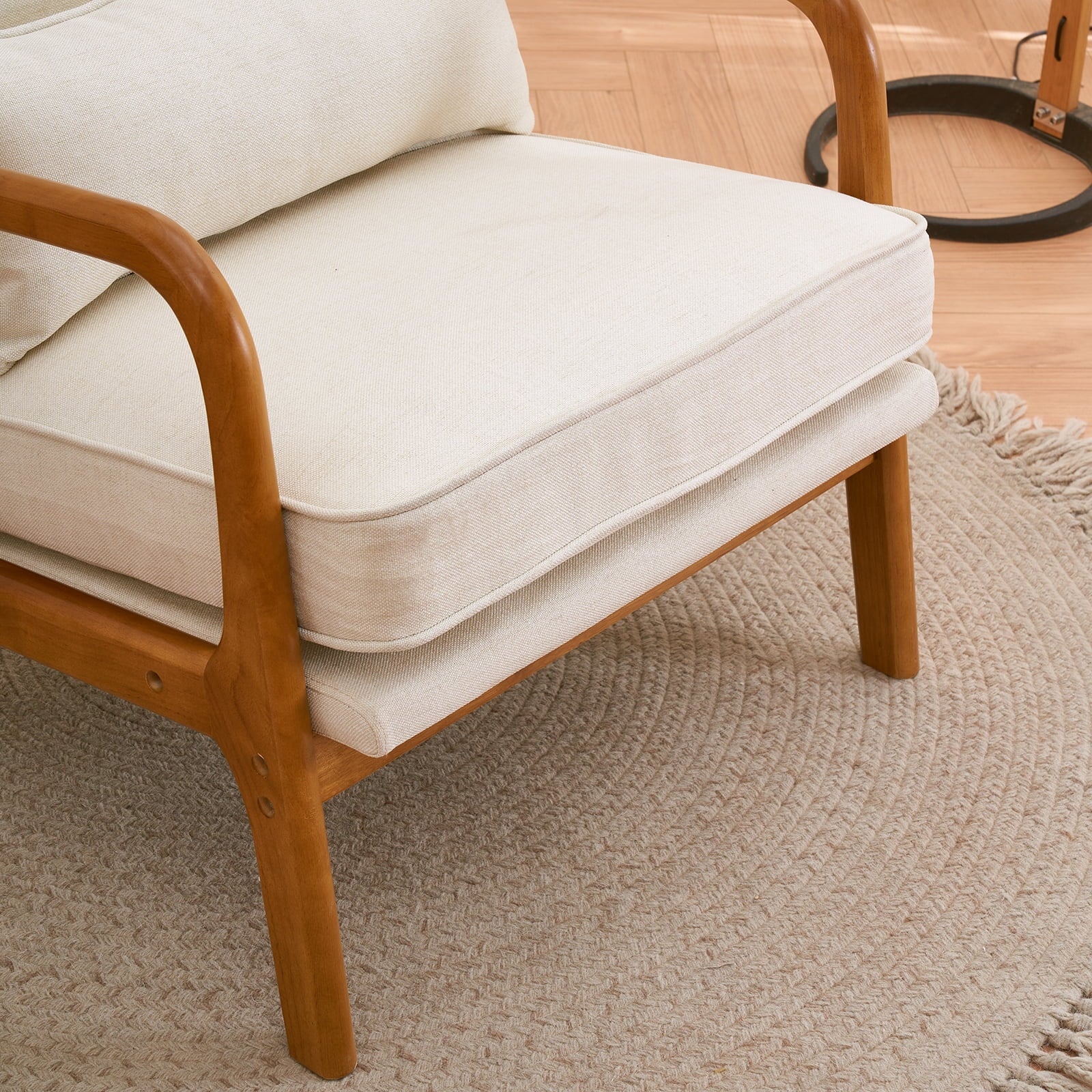 UBesGoo Modern Arm Chair Linen Fabric Upholstered Comfy Reading Accent Chair with Solid Wood Frame Beige - Image 9