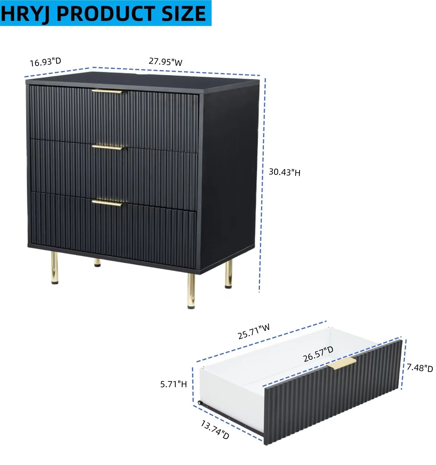 HRYJ White Large 3 Drawers Nightstand Dresser Fluted Wood Night Stand Bedside Table for Bedroom - Image 7