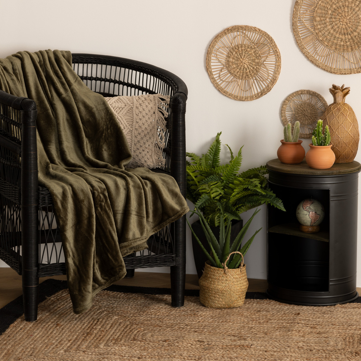 Flannel plaid Khaki green, 125x150 cm