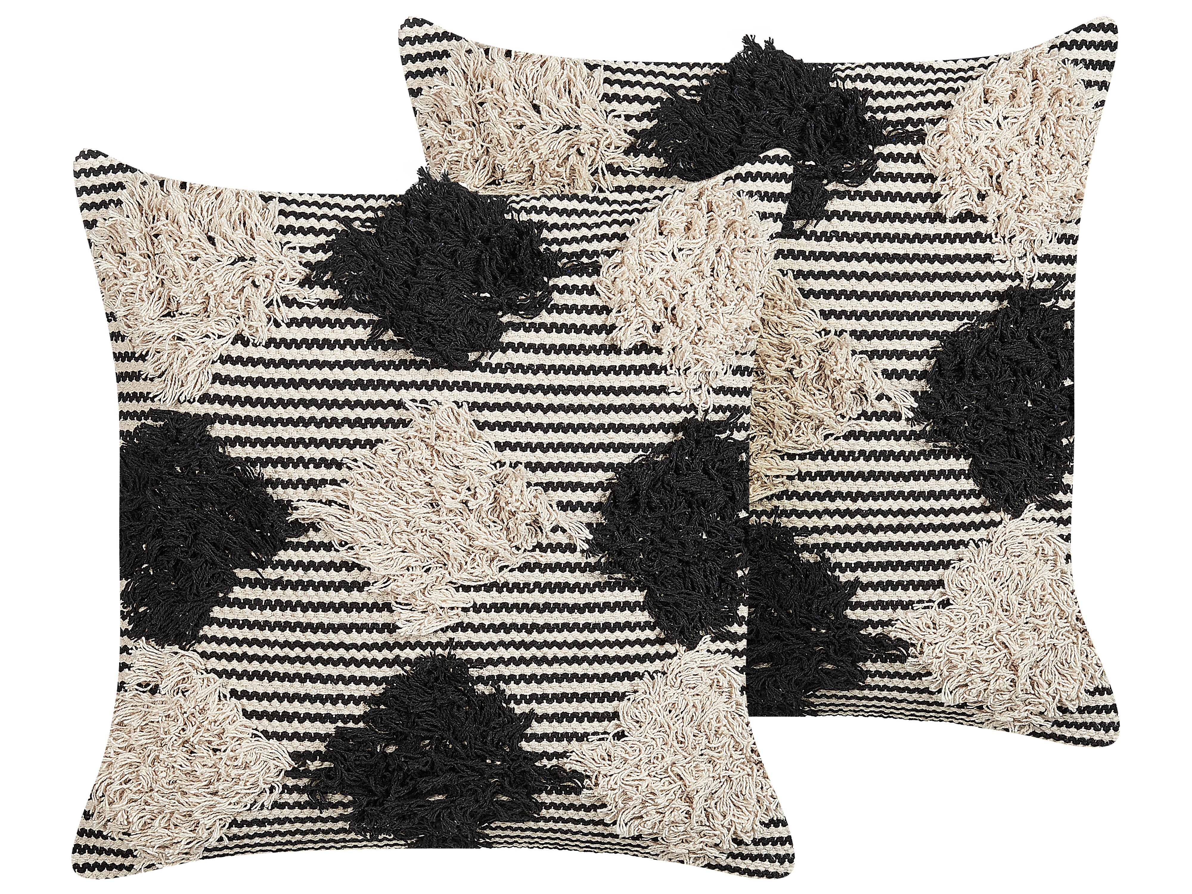 Set of 2 Decorative Cushions BHUSAWAL Cotton 50 x 50 cm Black Geometric Pattern
