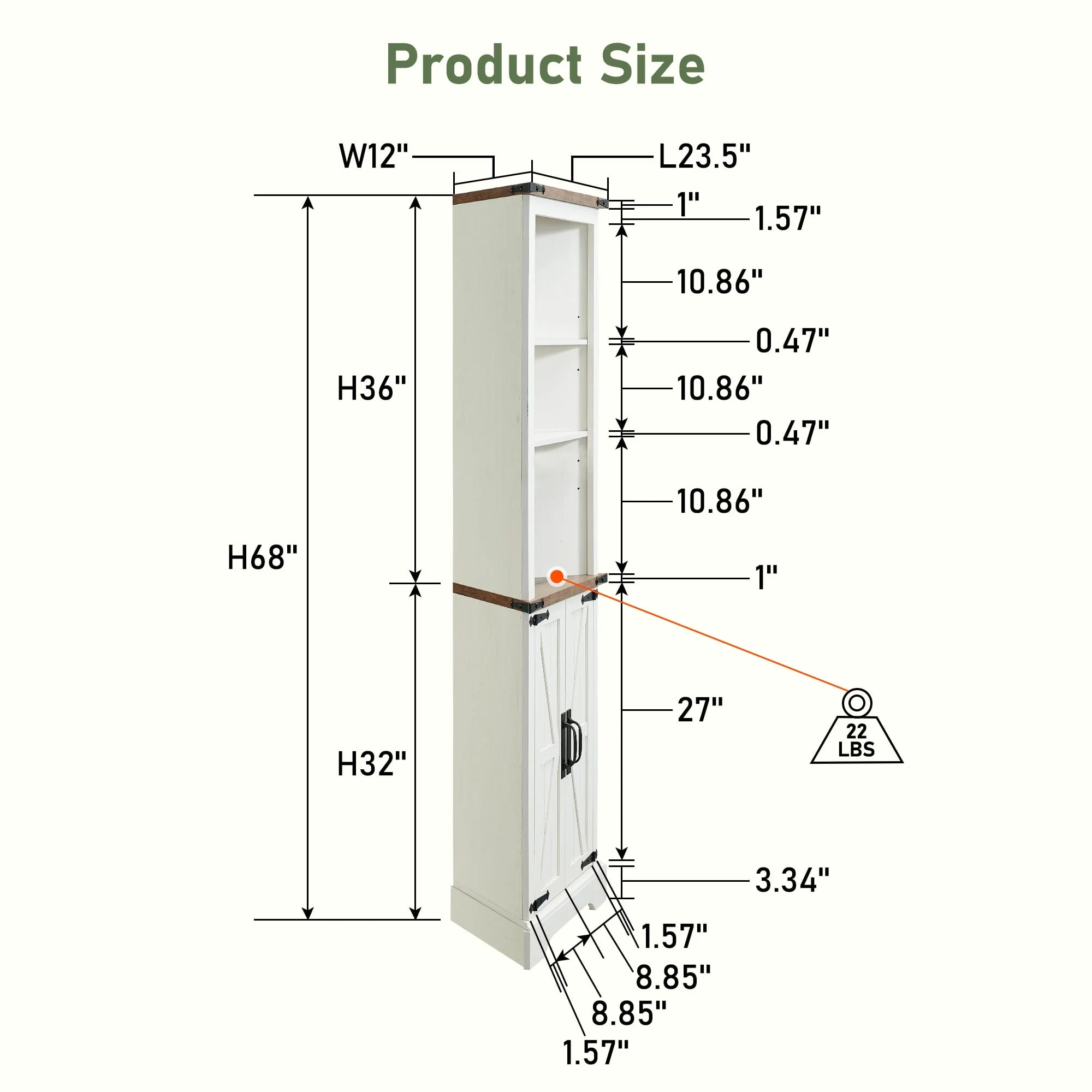 OKD Farmhouse Tall Corner Cabinet with Barn Door & Adjustable Shelves, 68" Rustic Wood Corner Cabinet with Storage Cabinet for Bathroom, Kitchen, Antique White - Image 11