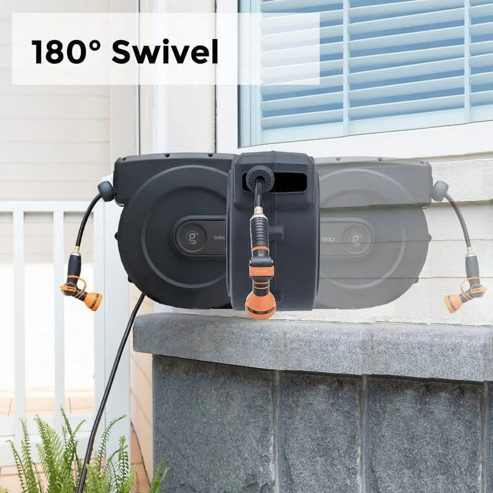 Giraffe Tools Retractable Garden Hose Reel with 1/2in-100ft Water Hose, Plastic Bracket, Wall Mounted, Dark Grey - Image 35