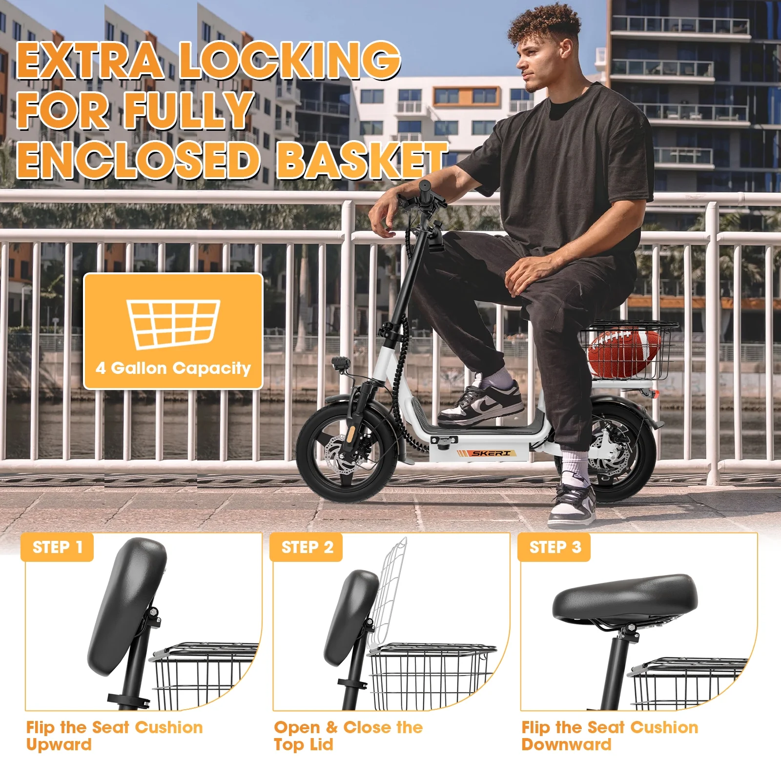 Skeri Electric Scooter with Seat for Adult and Basket, 14 Inch Tire Electric Scooter with Dual Shock Absorbers, 350W Motor with 25-Mile Range, Speed Up to 20 MPH (Gen 2.0) - Image 27