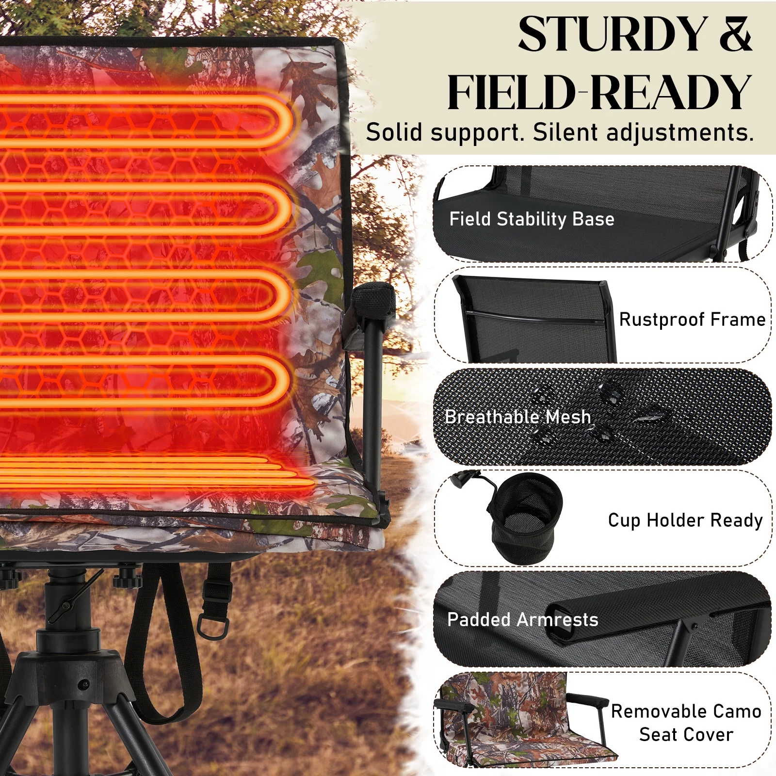 Danrelax 360�� Silent Camo Hunting Blind Chair, Armrests, Side Pouch, Telescopic Legs - Image 55