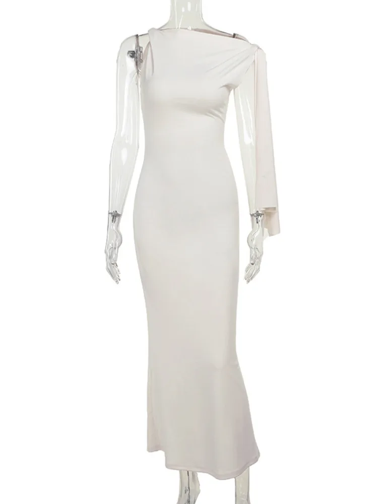 Diagonal Collar Sleeveless Sexy Maxi Dress For Women Fashion Off-shoulder Sleeveless Bodycon Long Dress Elegant - AZJHJ