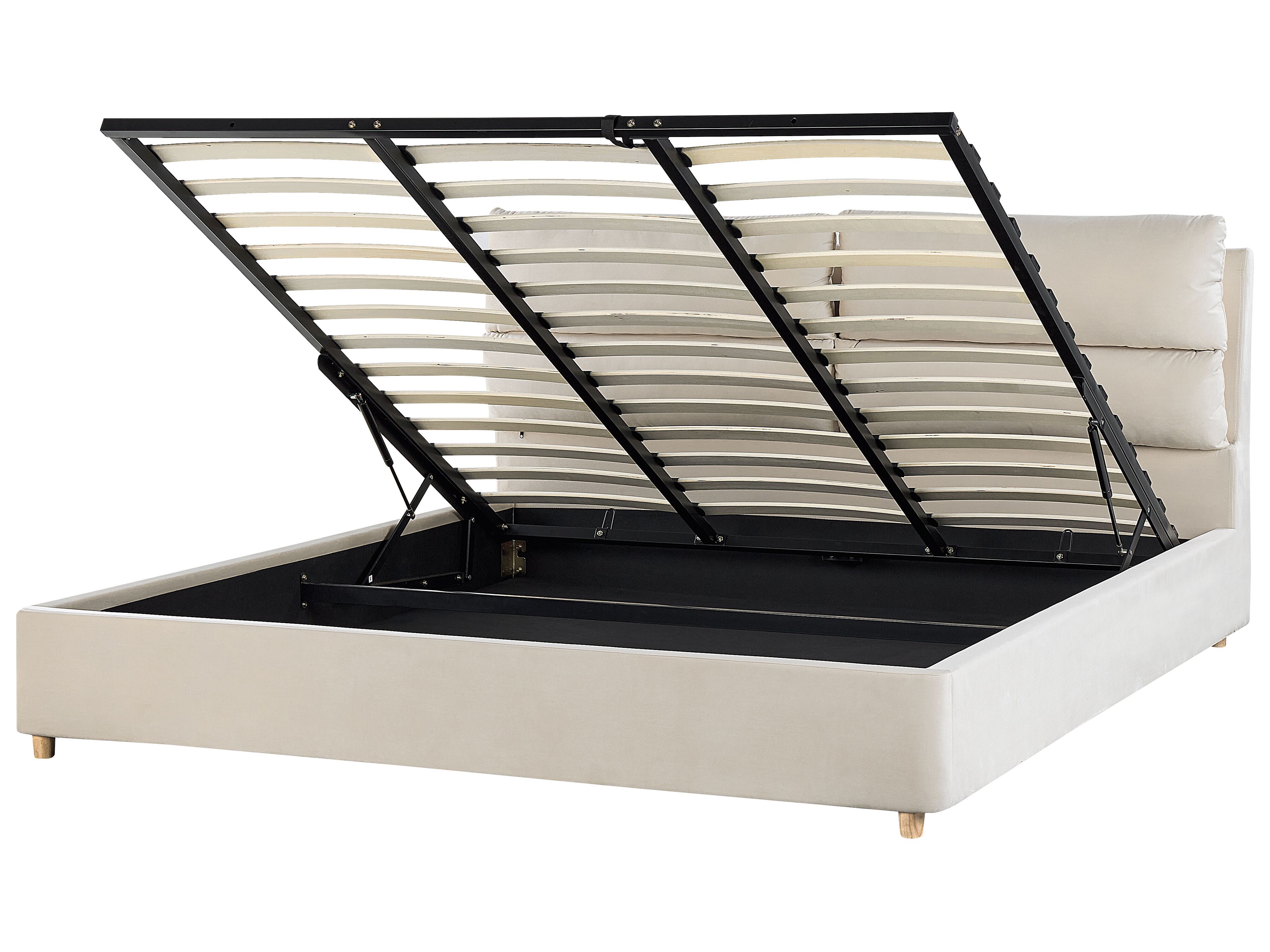 Ottoman Bed Velvet BATILLY 180 x 200 cm (EU Super King) Light Beige