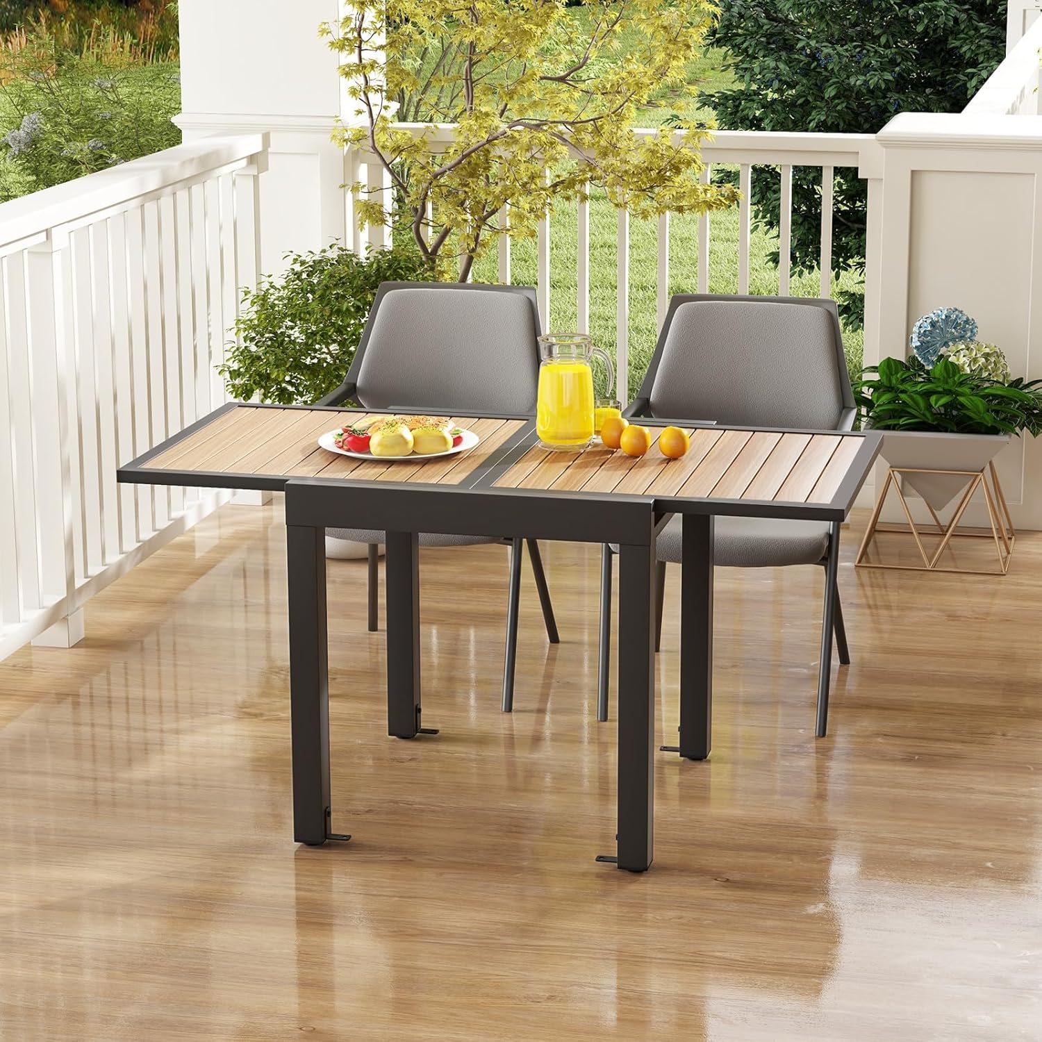 Extendable Outdoor Dining Table, Aluminum Frame, Dark Grey, Slatted Top - 80D x 160W x 75H Centimetres - Image 4 Extendable Outdoor Dining Table, Aluminum Frame, Dark Grey, Slatted Top - 80D x 160W x 75H Centimetres - Image 4