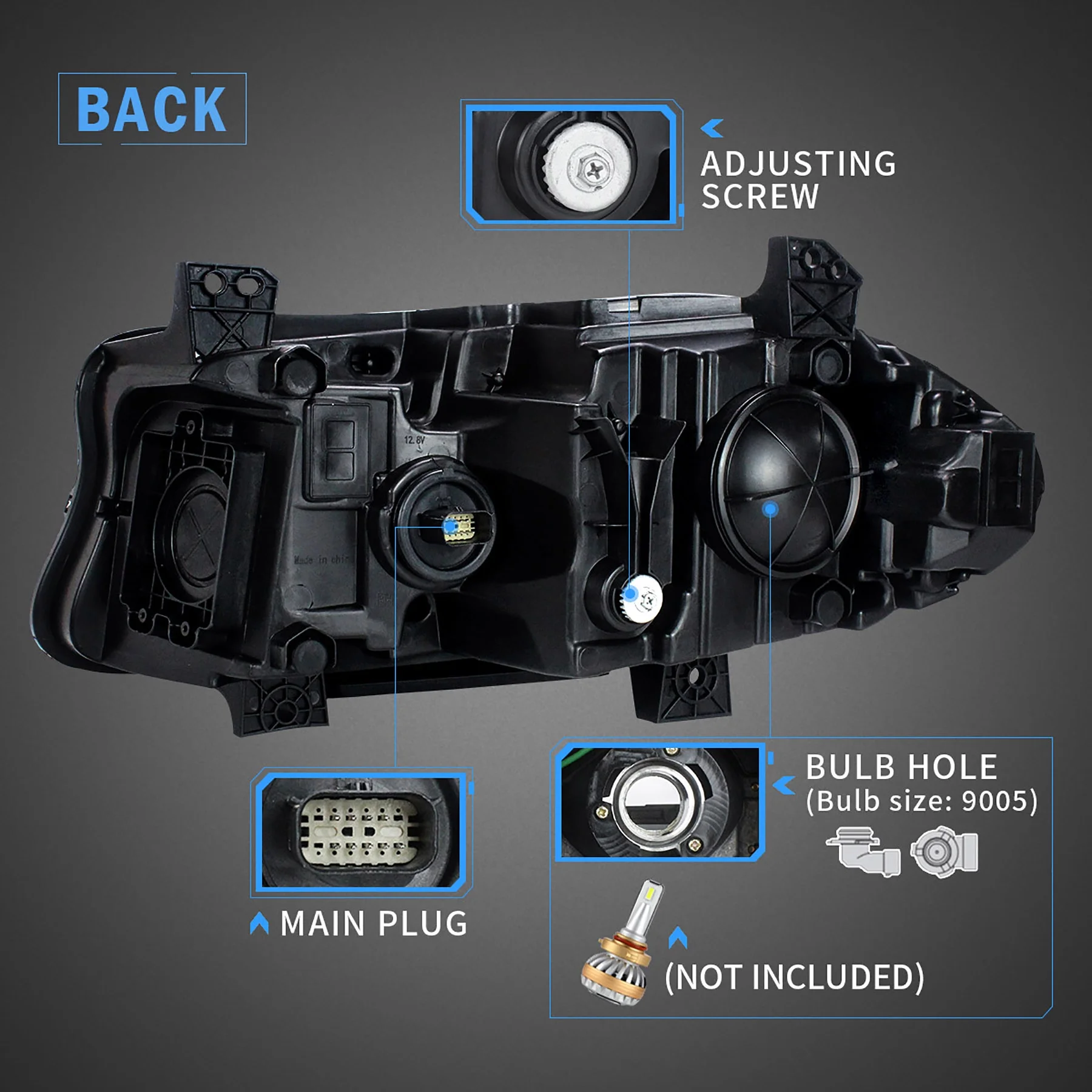 VLAND for Dodge Charger 2011 2012 2013 2014 Dual Beam Projector Headlights Replacement Assembly - Image 35