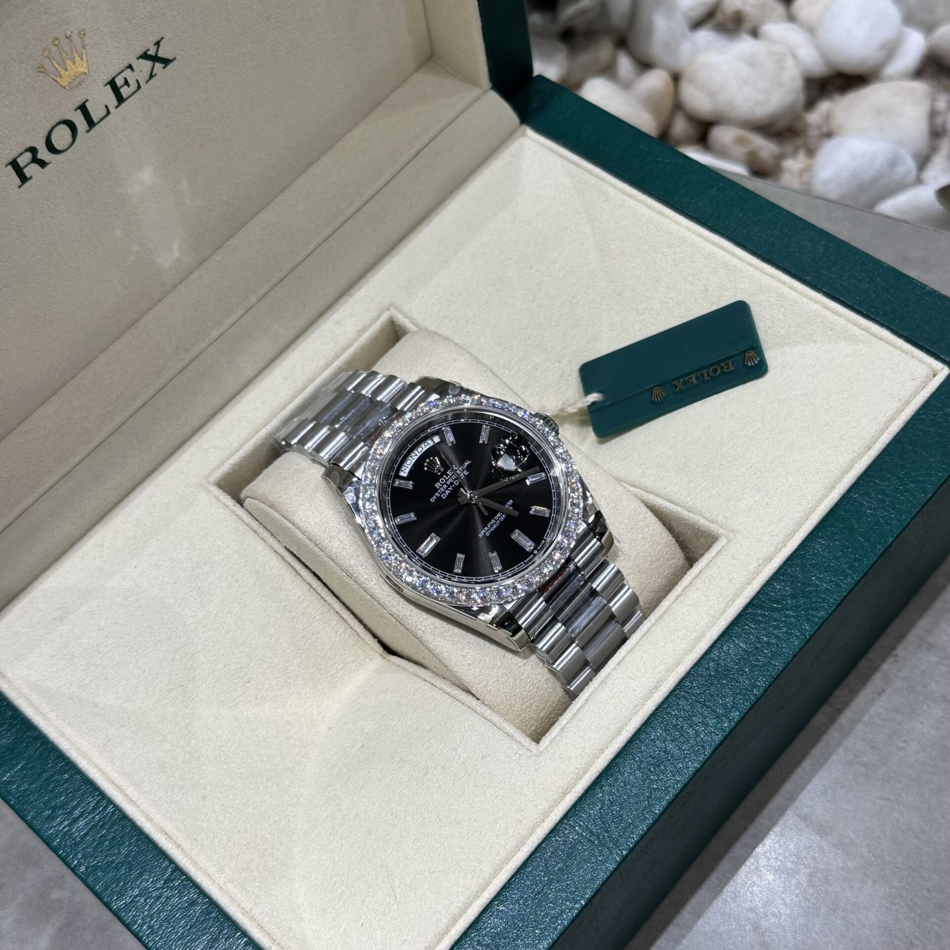 Rolex Replica Watch Day-Date 228236 Moissanite Diamond Black Dial 168gram GM V3 40mm - Top club