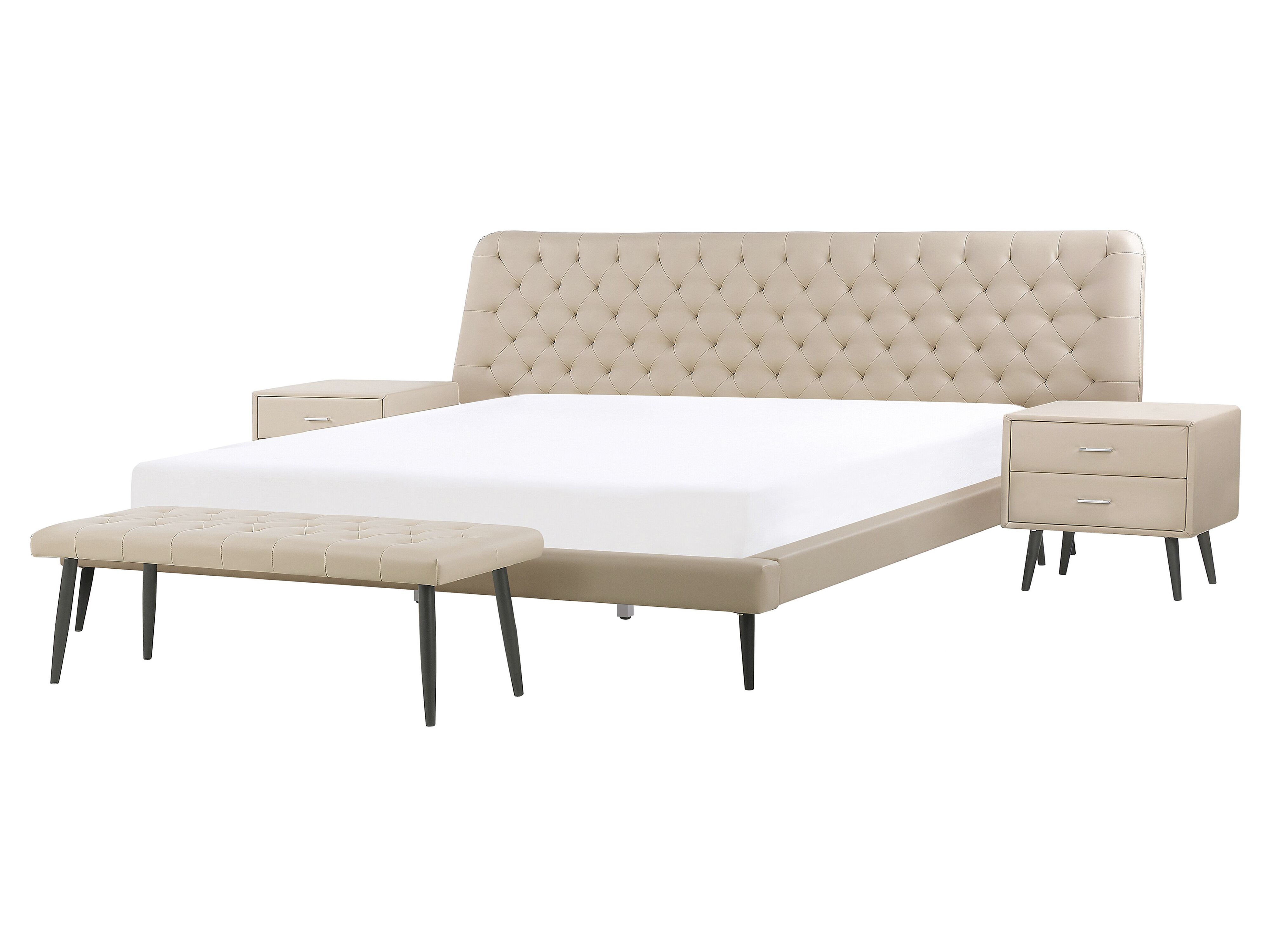 Bedroom Set Faux Leather ESSONNE 160 x 200 cm (EU King Size) Beige