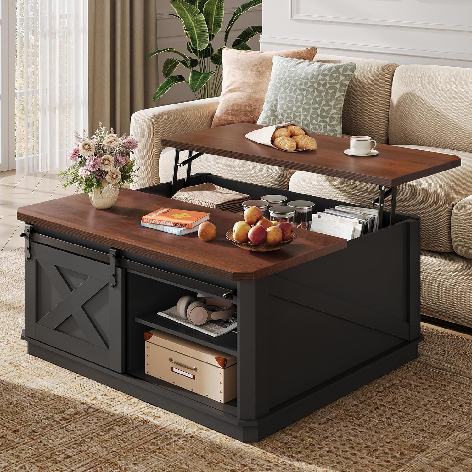 WLIVE Framhouse Coffee Table with Storage, 35.5