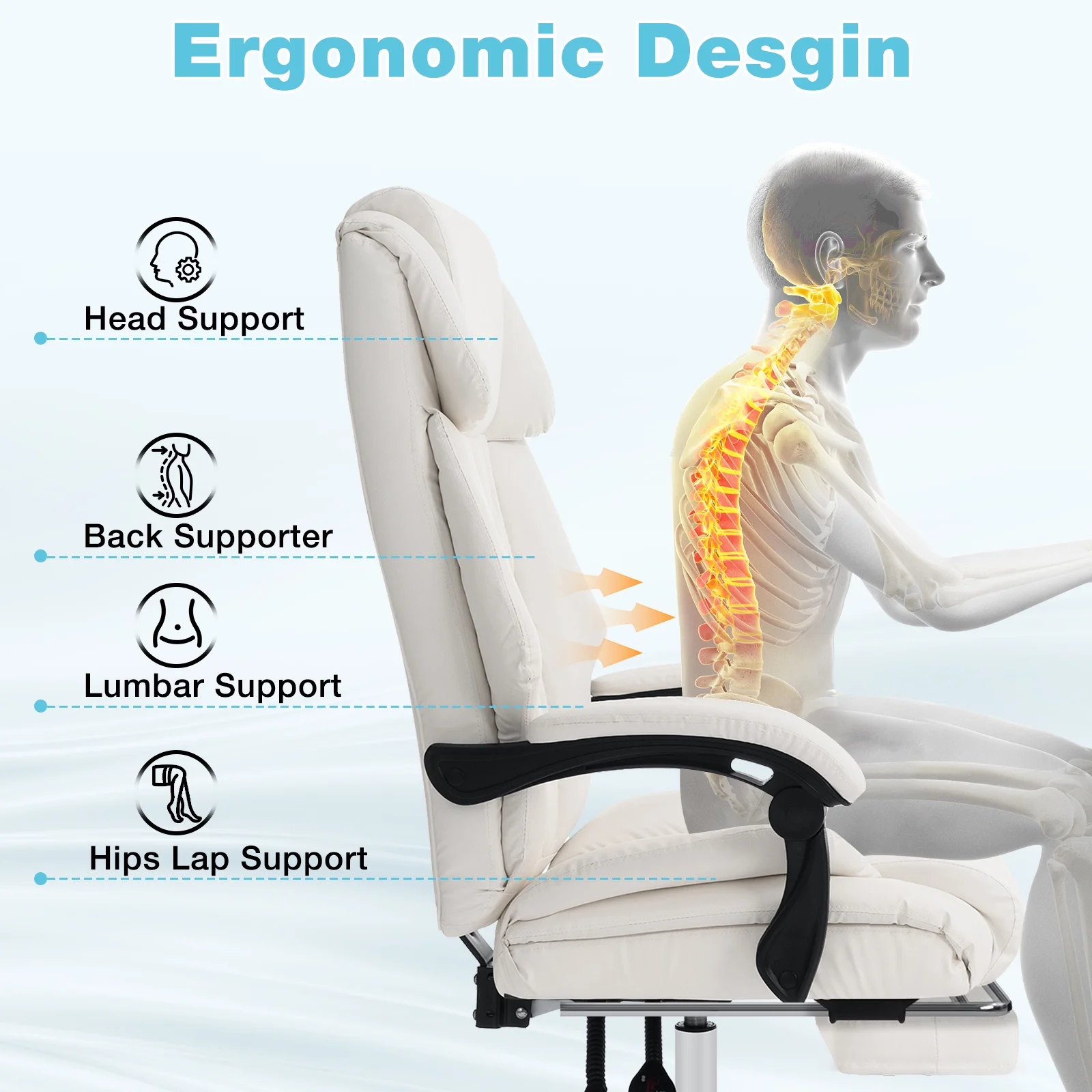 Hoffree Executive Office Chair Big and Tall Office Chair with Footrest Reclining Leather Chair High Back Ergonomic Computer Desk Chair with Lumbar Back Support for Home Office 500lbs, Black - Image 16