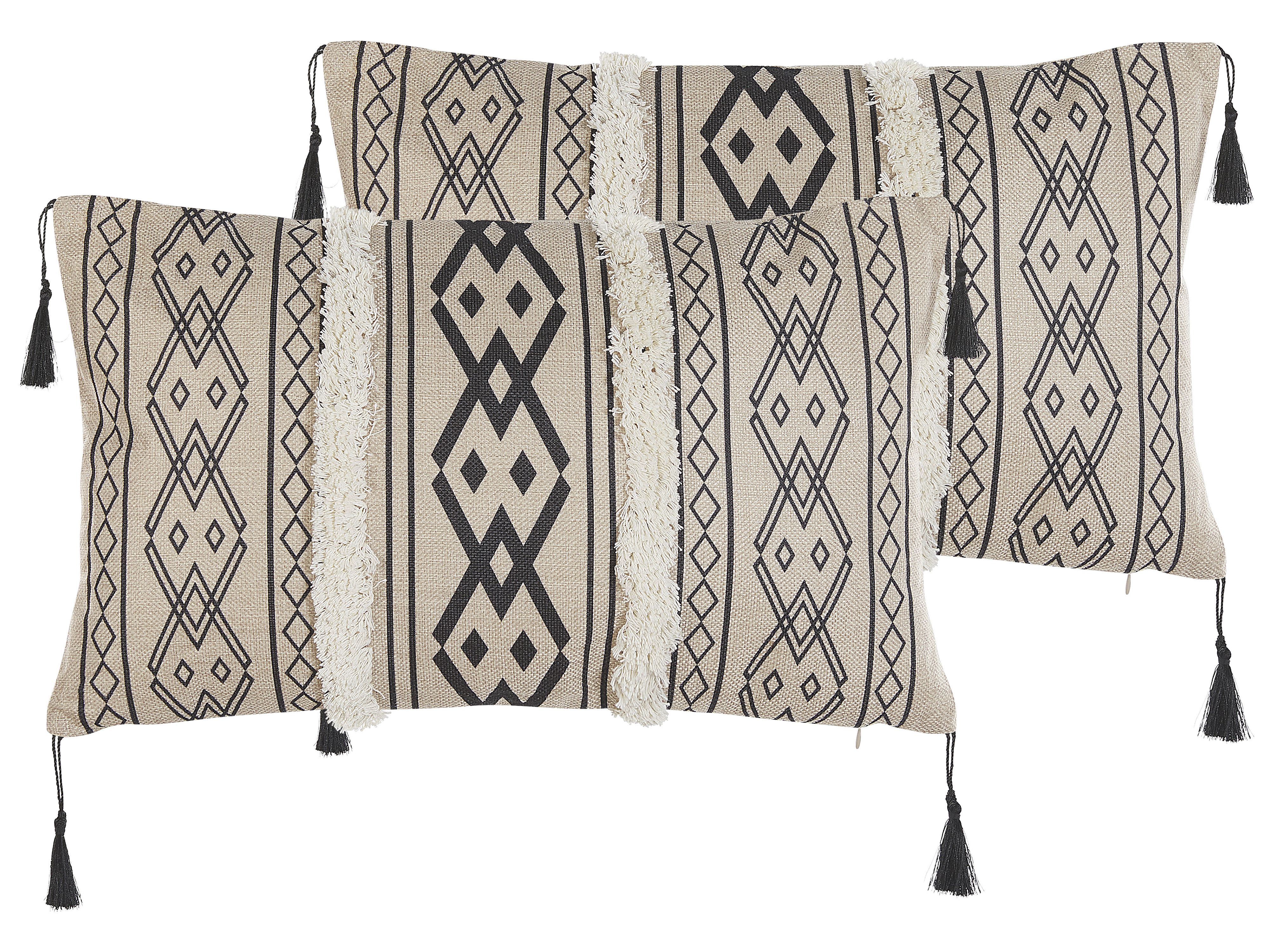 Set of 2 Decorative Cushions PULMONARIA 30 x 50 cm Beige Geometric Pattern