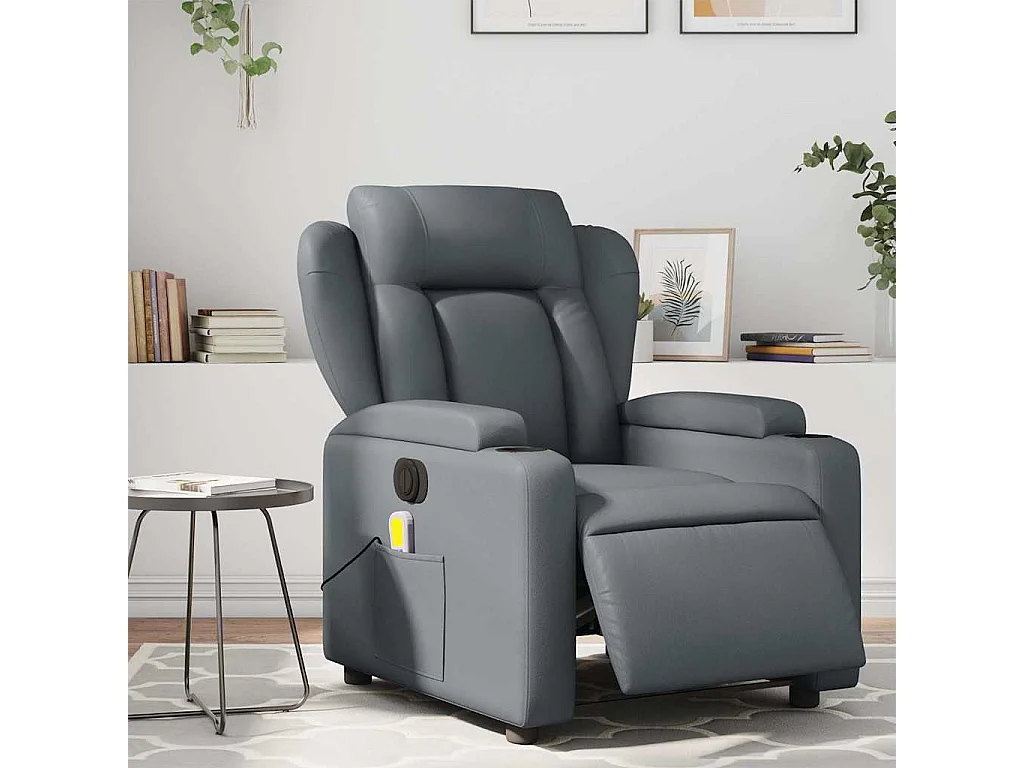 Fauteuil inclinable électrique-Fauteuil de massage pour Salon gris similicuir SHL4632