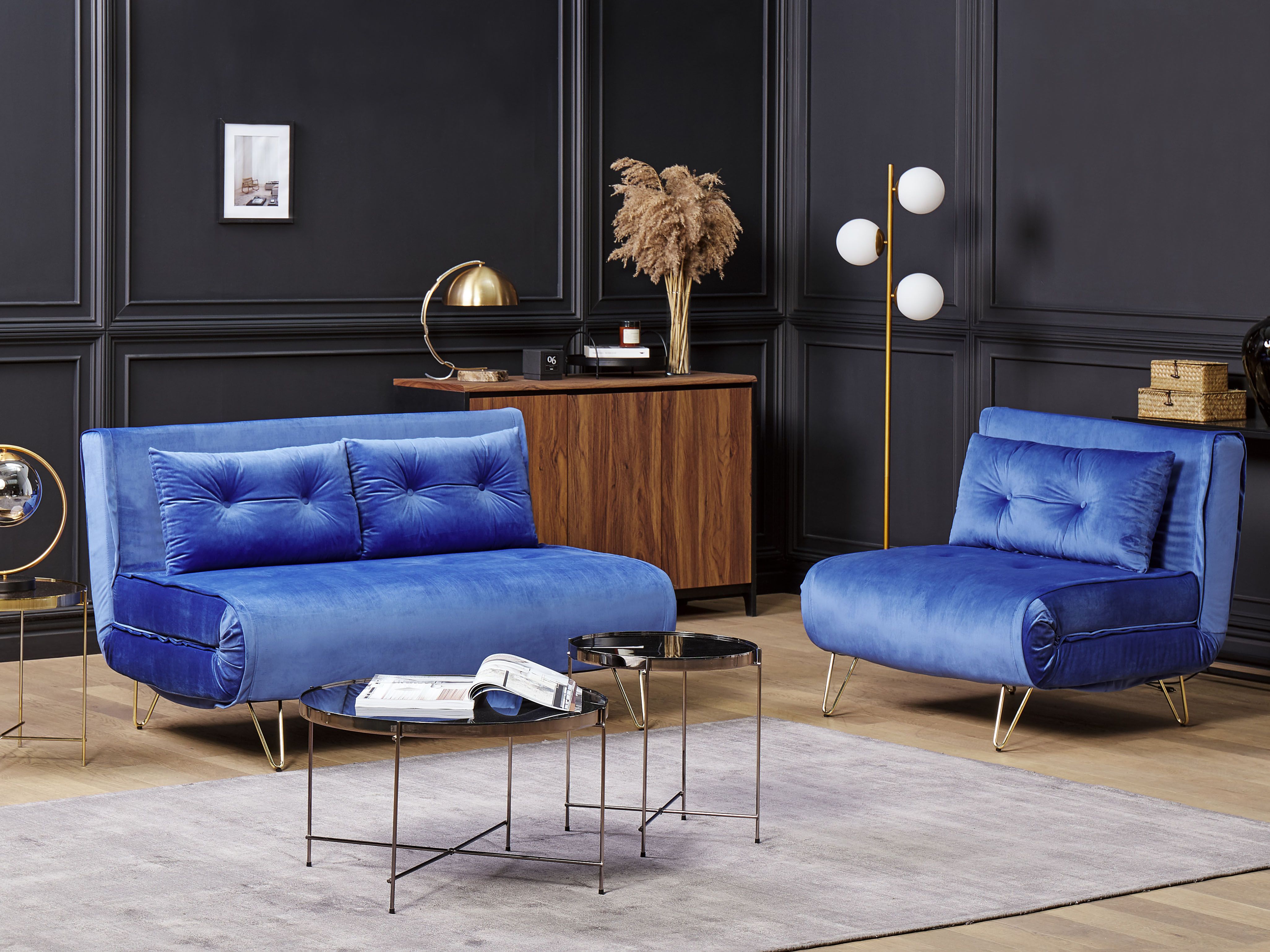 Living Room Set 3 Seater VESTFOLD Velvet Navy Blue