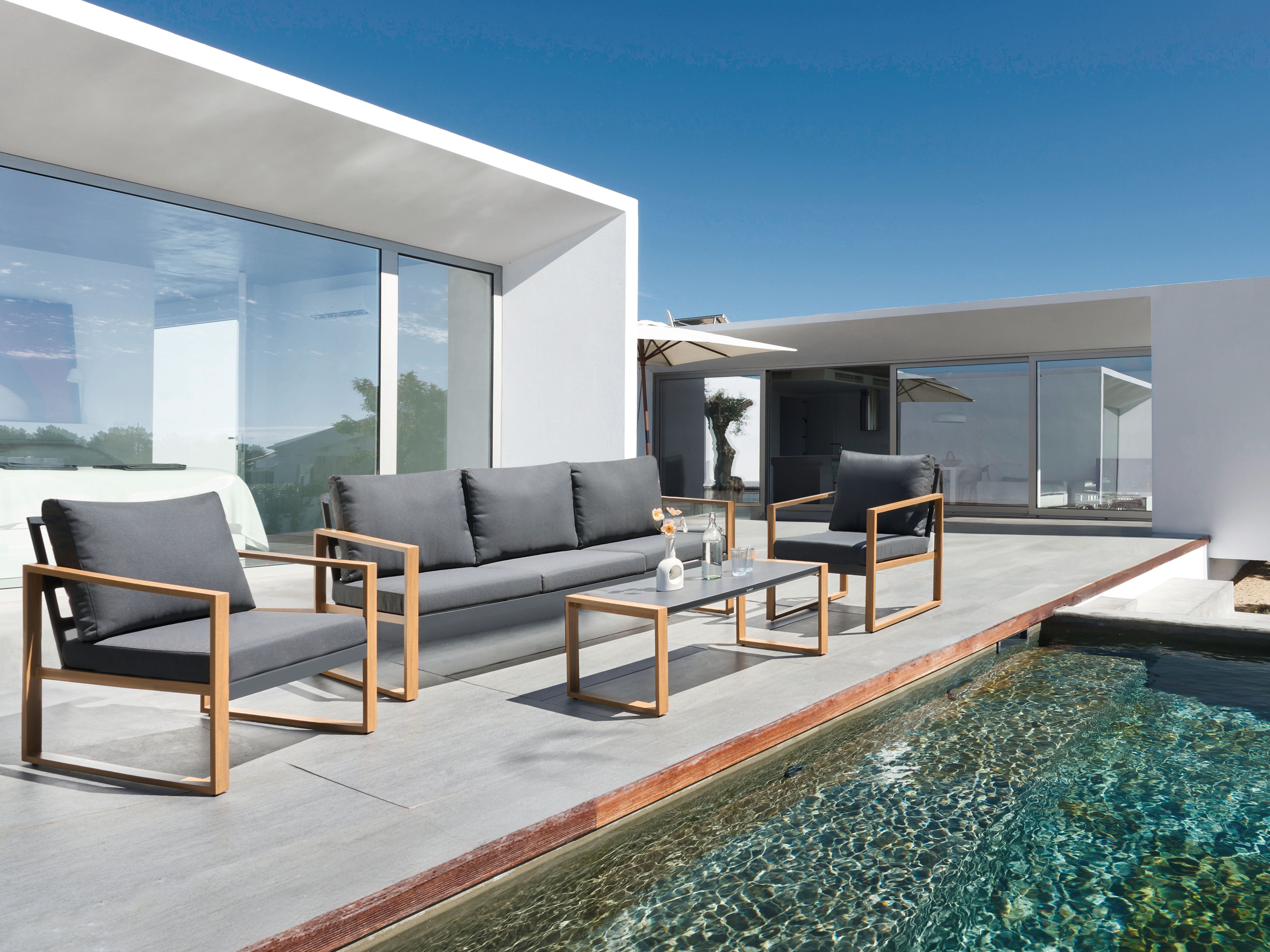 Garden Lounge Set with Table 5 Seater GELSO Metal Dark Grey