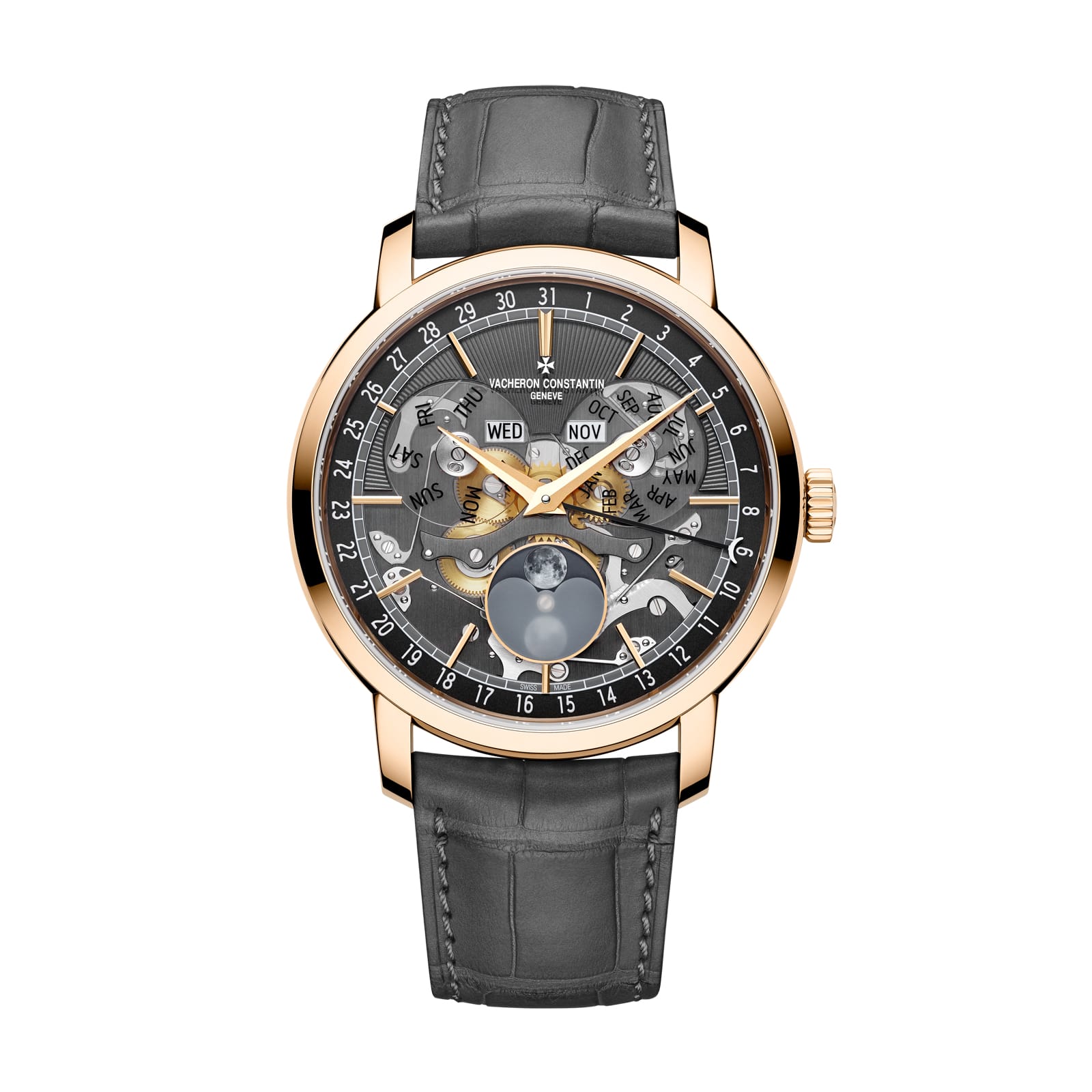 Replica Watches Fake Vacheron Constantin Traditionnelle complete calendar openface 41 MM PINK GOLD(1:1 replica) - Top club