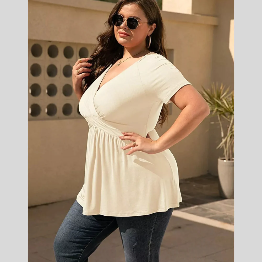 Plus Size Surplice Short Sleeve T-Shirt - ZKZOOK