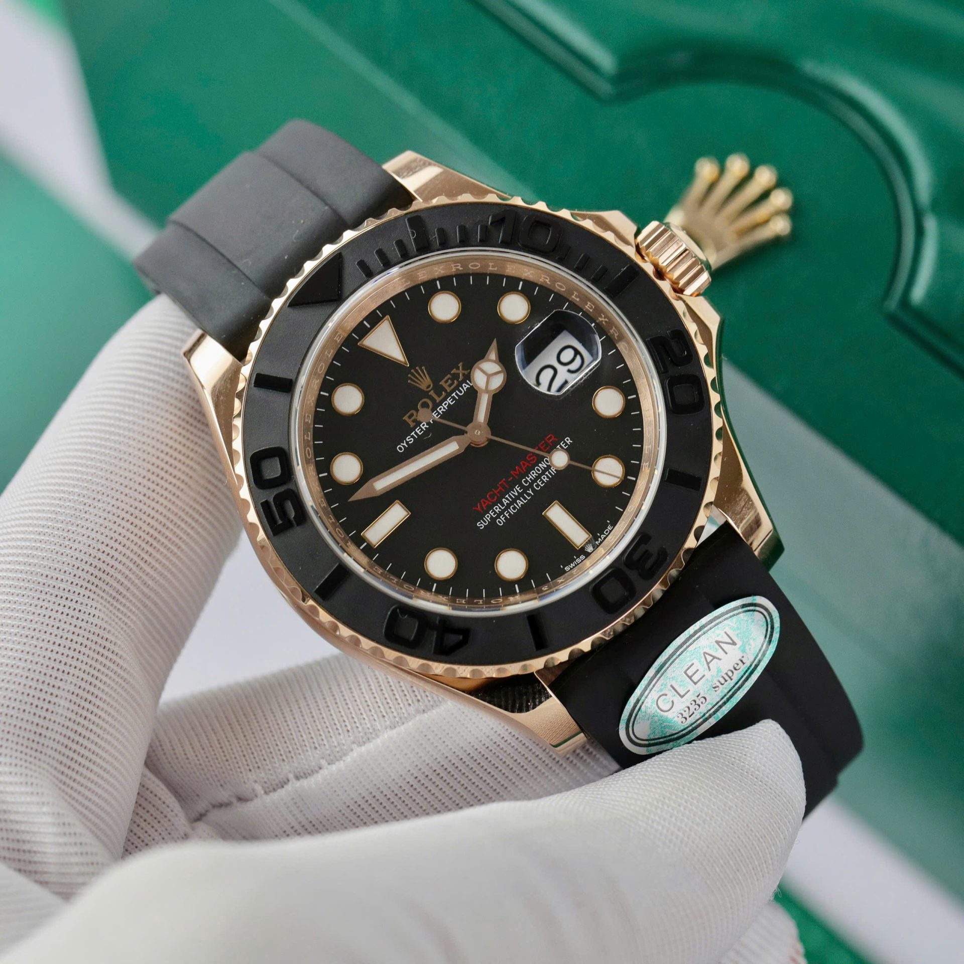 Rolex Yacht-Master 18K Rose Gold Case Replica Watch Black Dial 40mm - Elite Watch Atelier