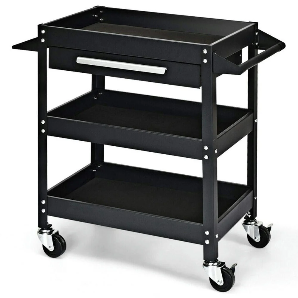 Spaco Rolling Tool Cart Mechanic Cabinet Storage ToolBox Organizer with Drawer-Black, Utility Cart on Wheels for Warehouse Garage Cleaning Office