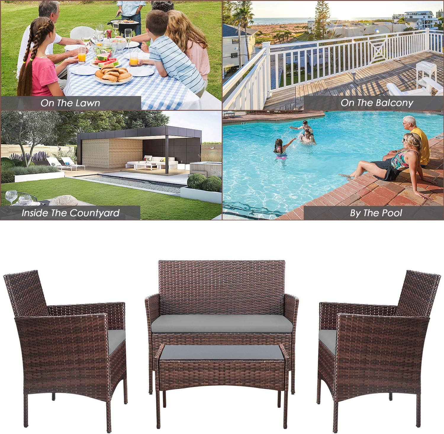 4-Piece Patio Rattan Wicker Furniture Set - T-LCRF834M18 - Image 27 4-Piece Patio Rattan Wicker Furniture Set - T-LCRF834M18 - Image 27