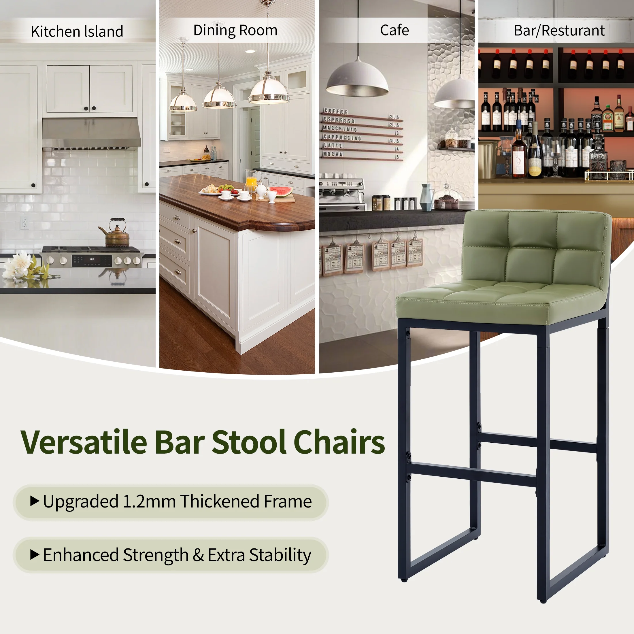 FIRAVOE Bar Stools Set of 3, Counter Height Bar Stools (Low Back)(Thickened Frame) 26" PU Leather Barstools Bar Chairs for Kitchen Island, Black - Image 34