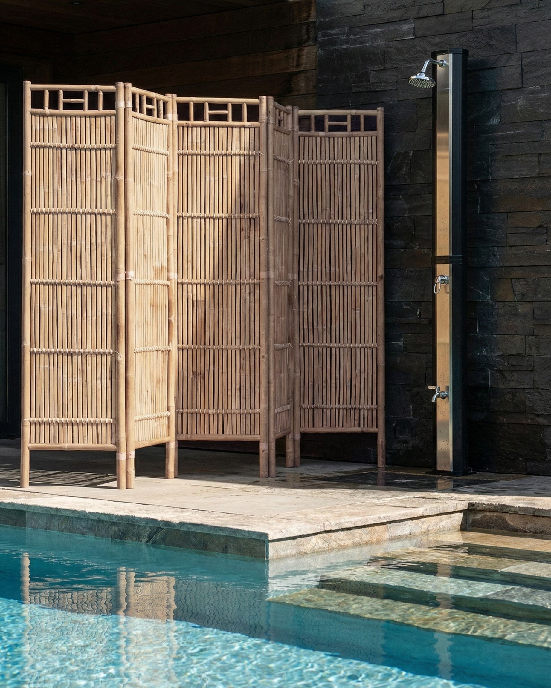 5-Panel Garden Privacy Screen CEFALU Folding Light Brown