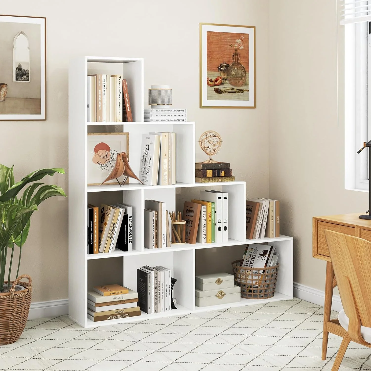 JTYUB 4-Tier Stepped Bookshelf, Freestanding 6 Cubes Ladder Bookcase with Anti-Tipping Kits, 64" Tall Modern Wooden Storage Display Rack for Home Office Living Room Study ,1 PCS,Natural - Image 14