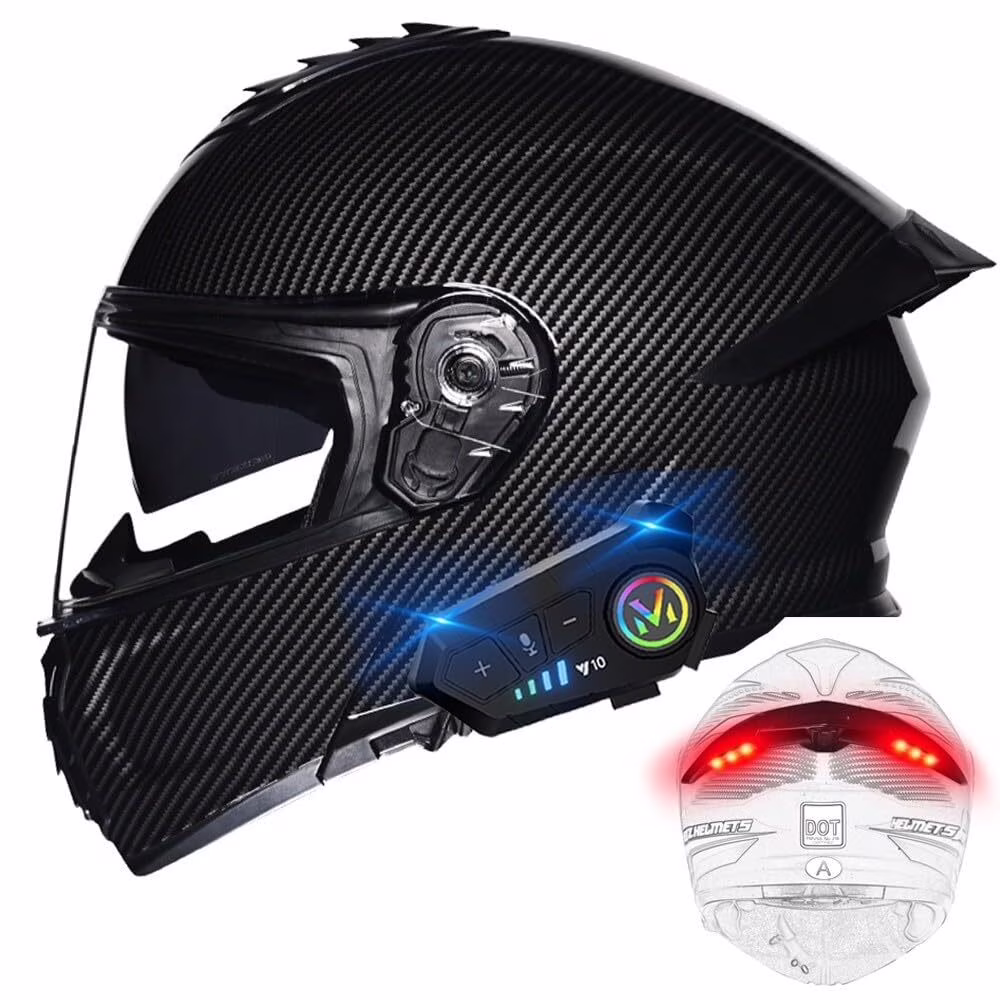 Bluetooth Modular Motorcycle Helmets with Tail Lights, DOT Approved Flip Up Full Face Dual Visor Motorcycle Helmet, with Dual Speakers and Microphone HA - Image 11