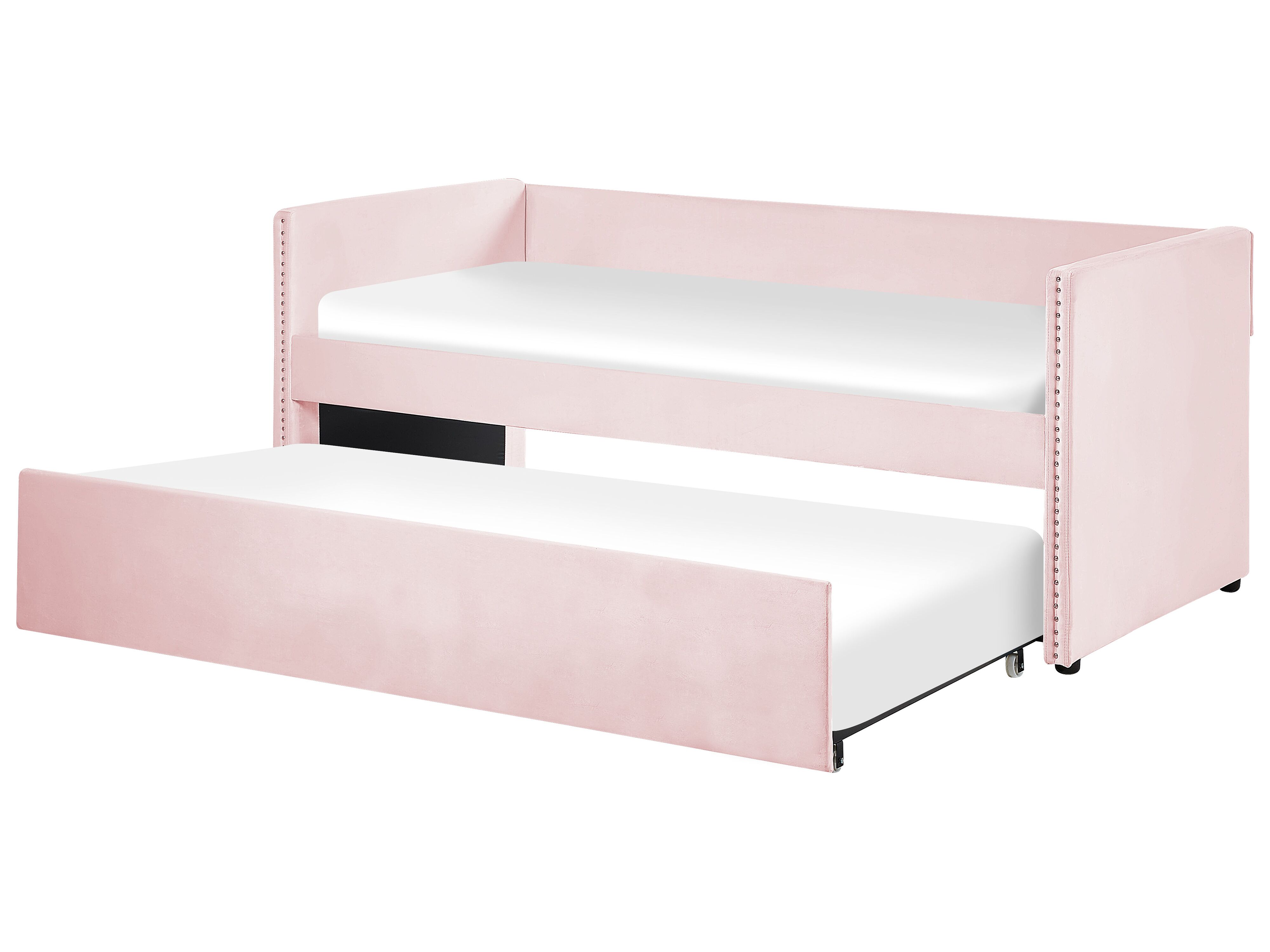 Trundle Bed Velvet TROYES 90 x 200 cm (EU Single) Pastel Pink
