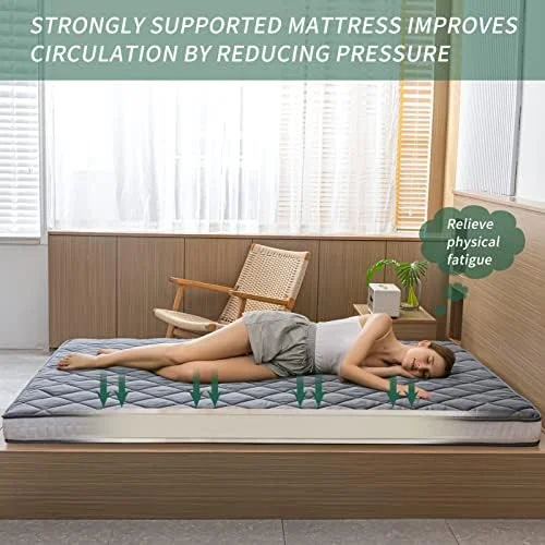 Japanese Floor Futon Mattress King Size, Floor Bed for Adults, Roll Up Folding Mattress, Diamond Patterned Japanese Futon Bed, Dark Grey - Image 22