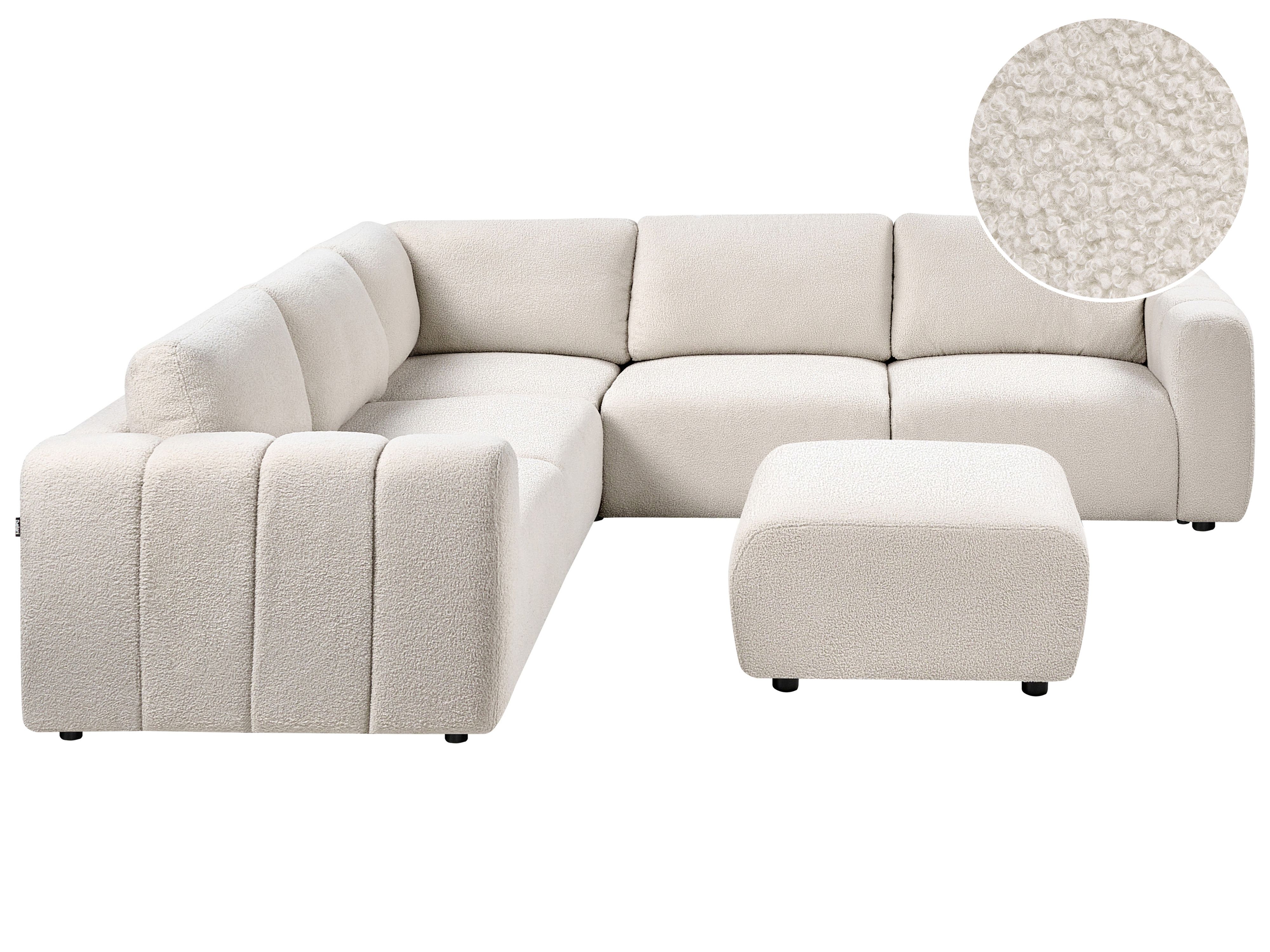 Modular Corner Sofa 5 Seater KIVVIK Boucle Off-White with Ottoman Right Hand