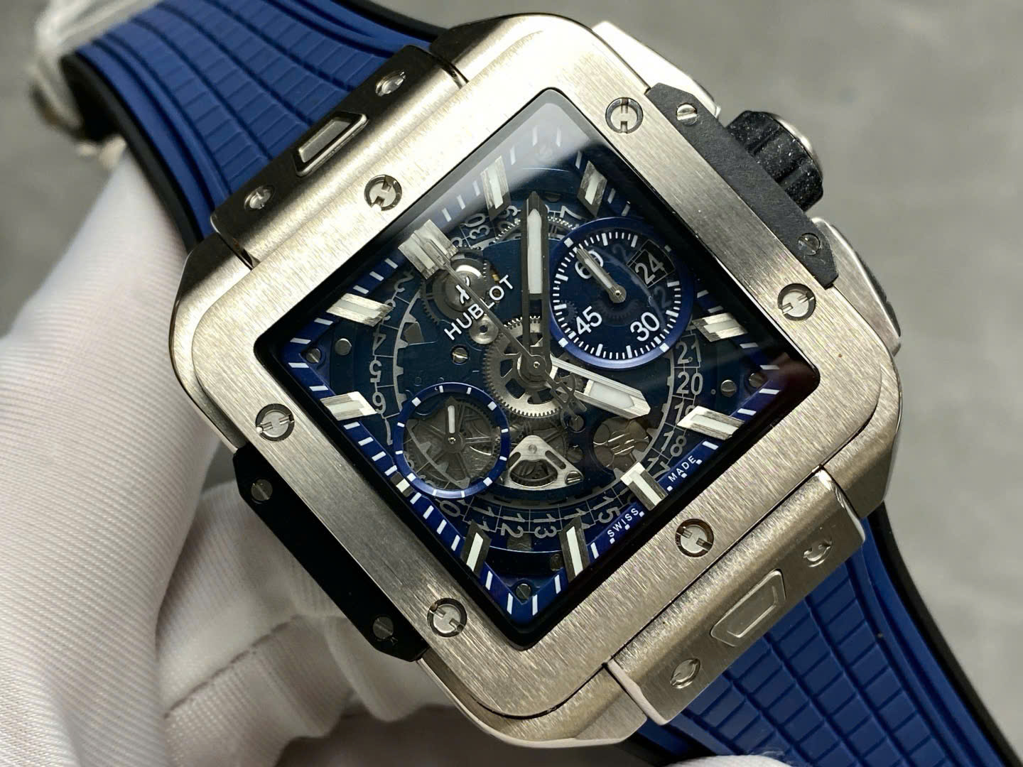 Hublo Square Bang Unico Titanium Replica Watches Blue Rubber Strap BBF Factory 42mm - Top club